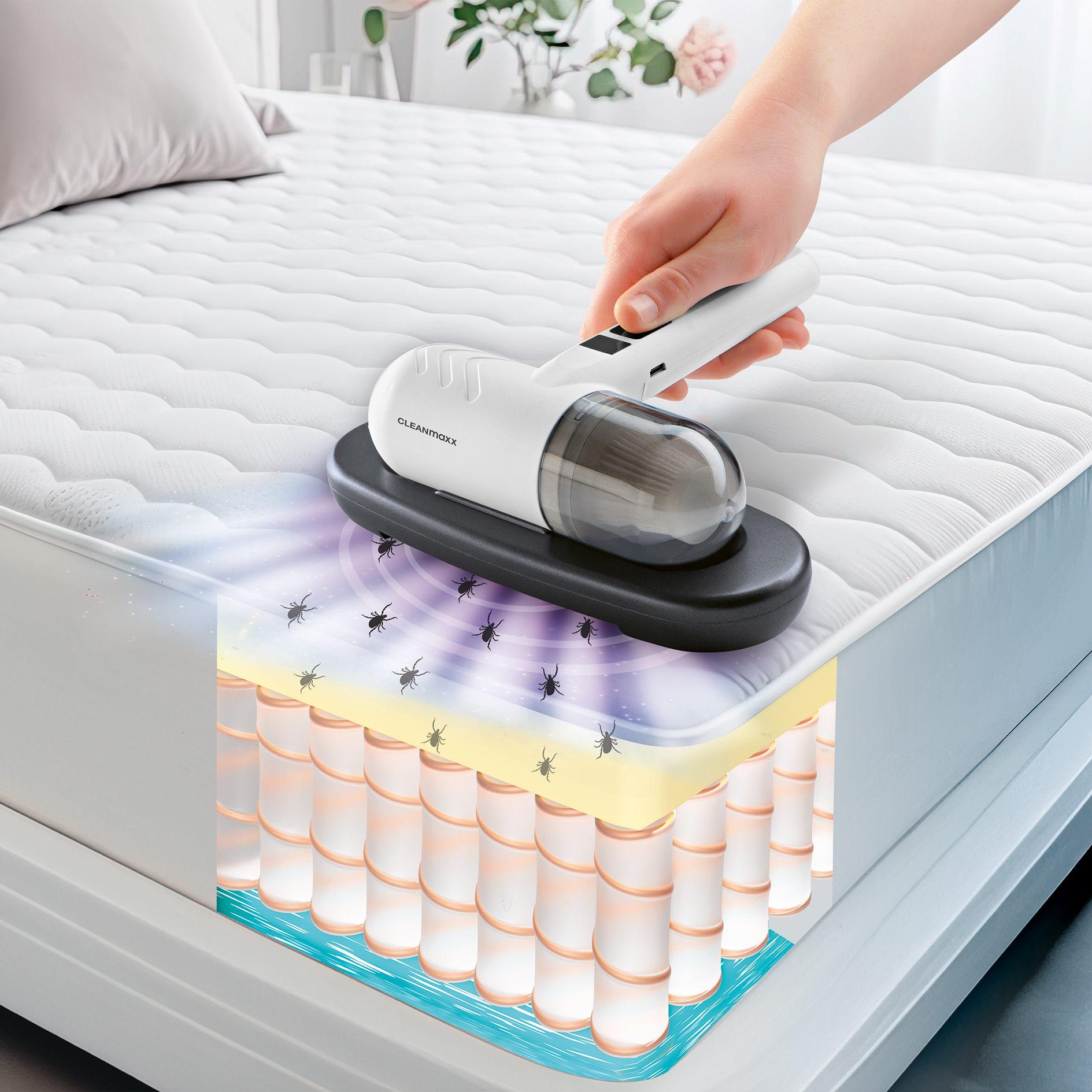 CLEANMAXX Akku-Milben-Handstaubsauger 15440 - weiß-grau - kabellos
