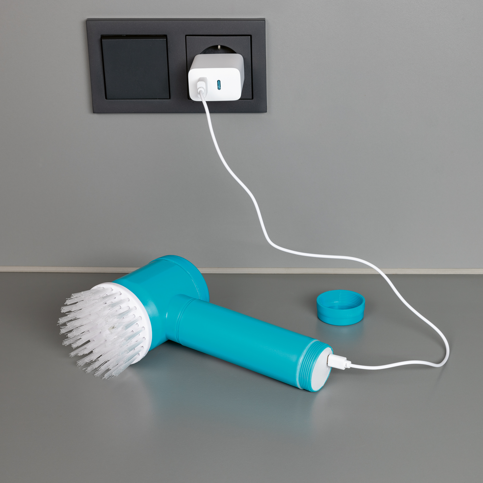 CLEANMAXX Akku-Reinigungsbürste 16482 - blau-weiß - 7-teilig