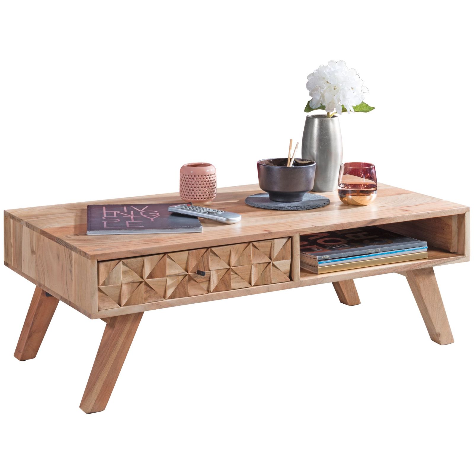 Couchtisch - Akazie hellbraun - Schublade - 95 cm
