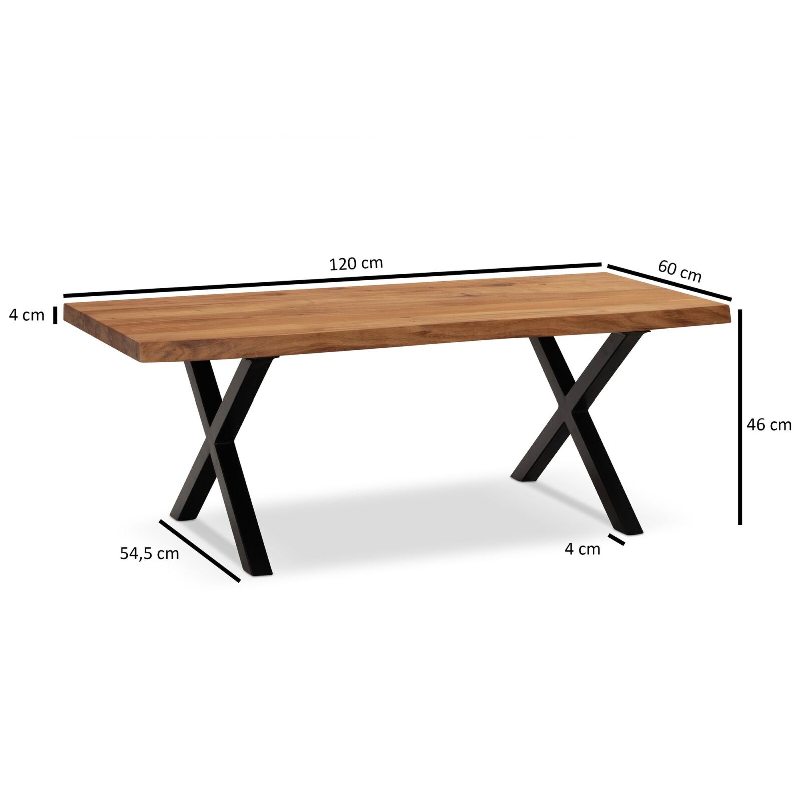 Couchtisch - Akazie massiv - X-Gestell schwarz - 120x60 cm
