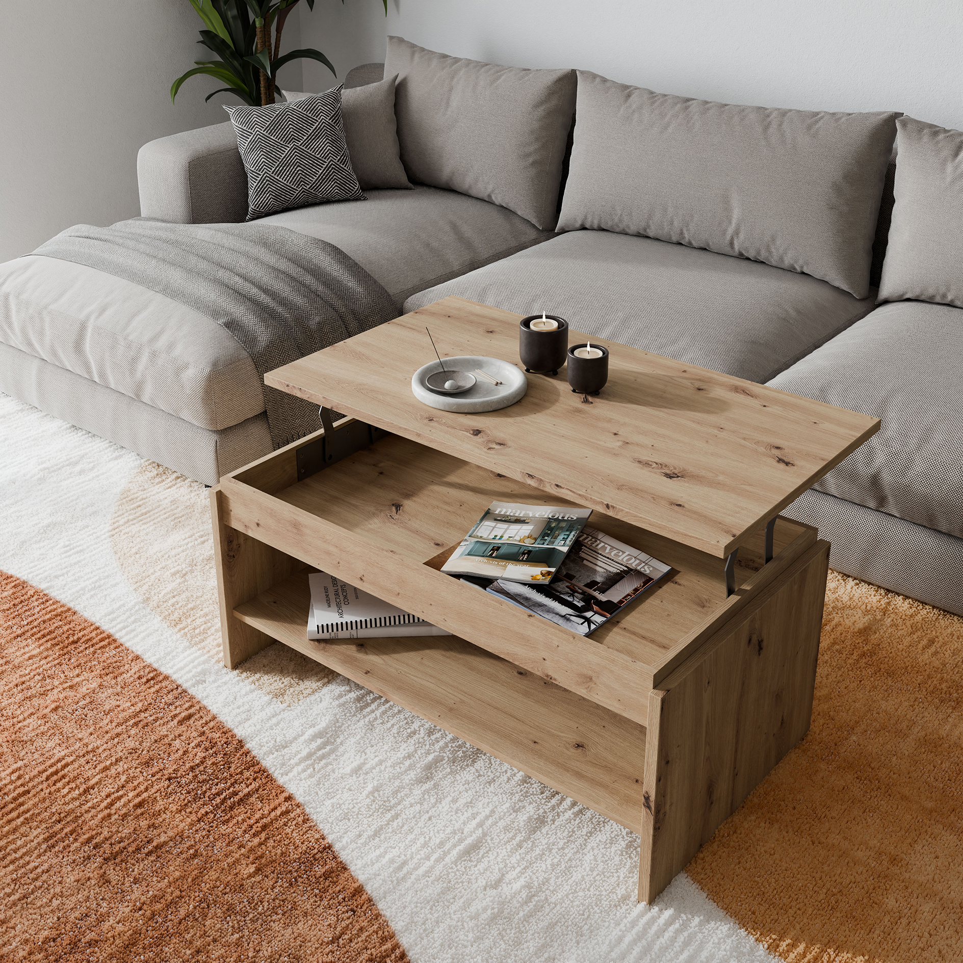 Couchtisch - Artisan Eiche - hochklappbar