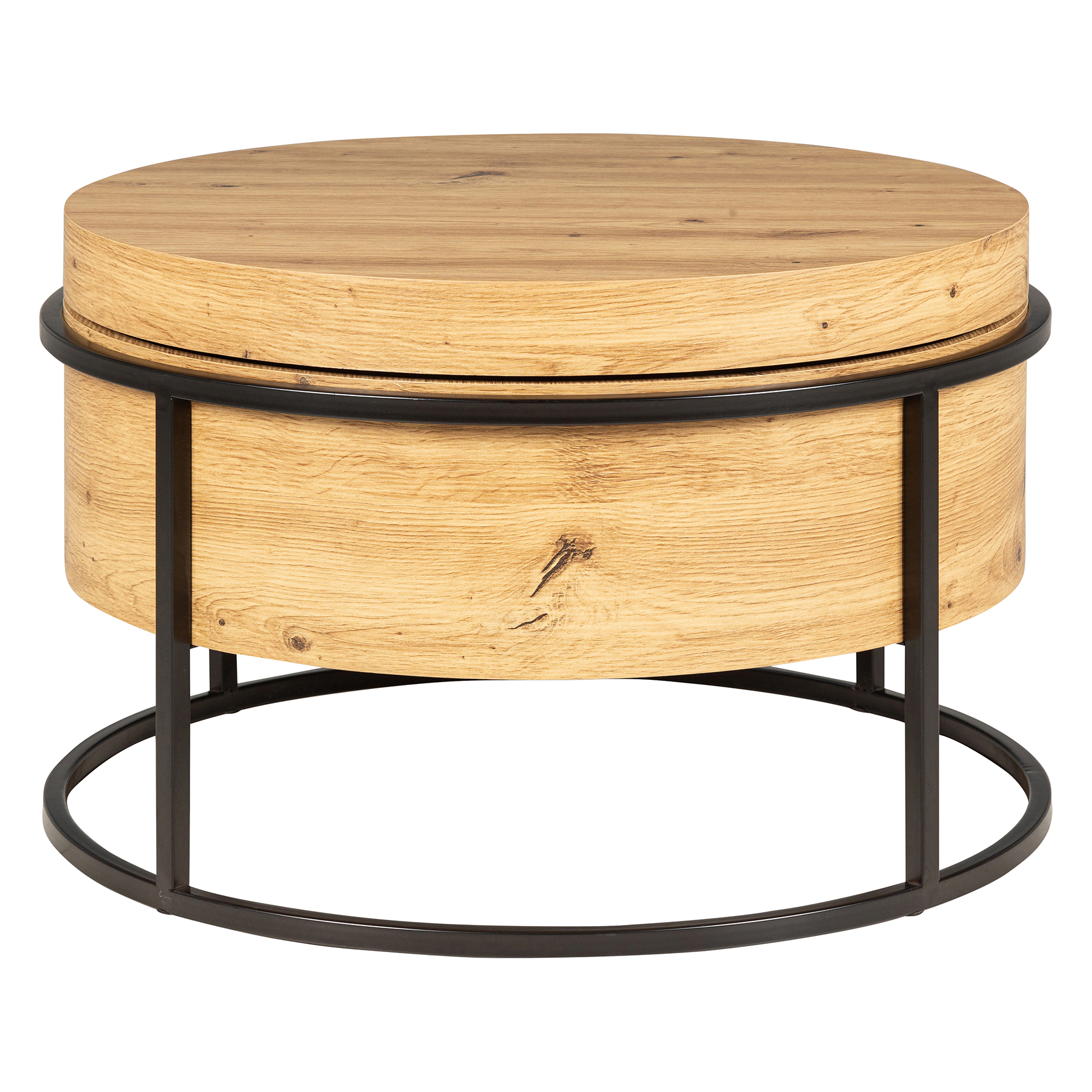 Couchtisch - Artisan Eiche - schwarz - drehbare Tischplatte - Ø 66 cm