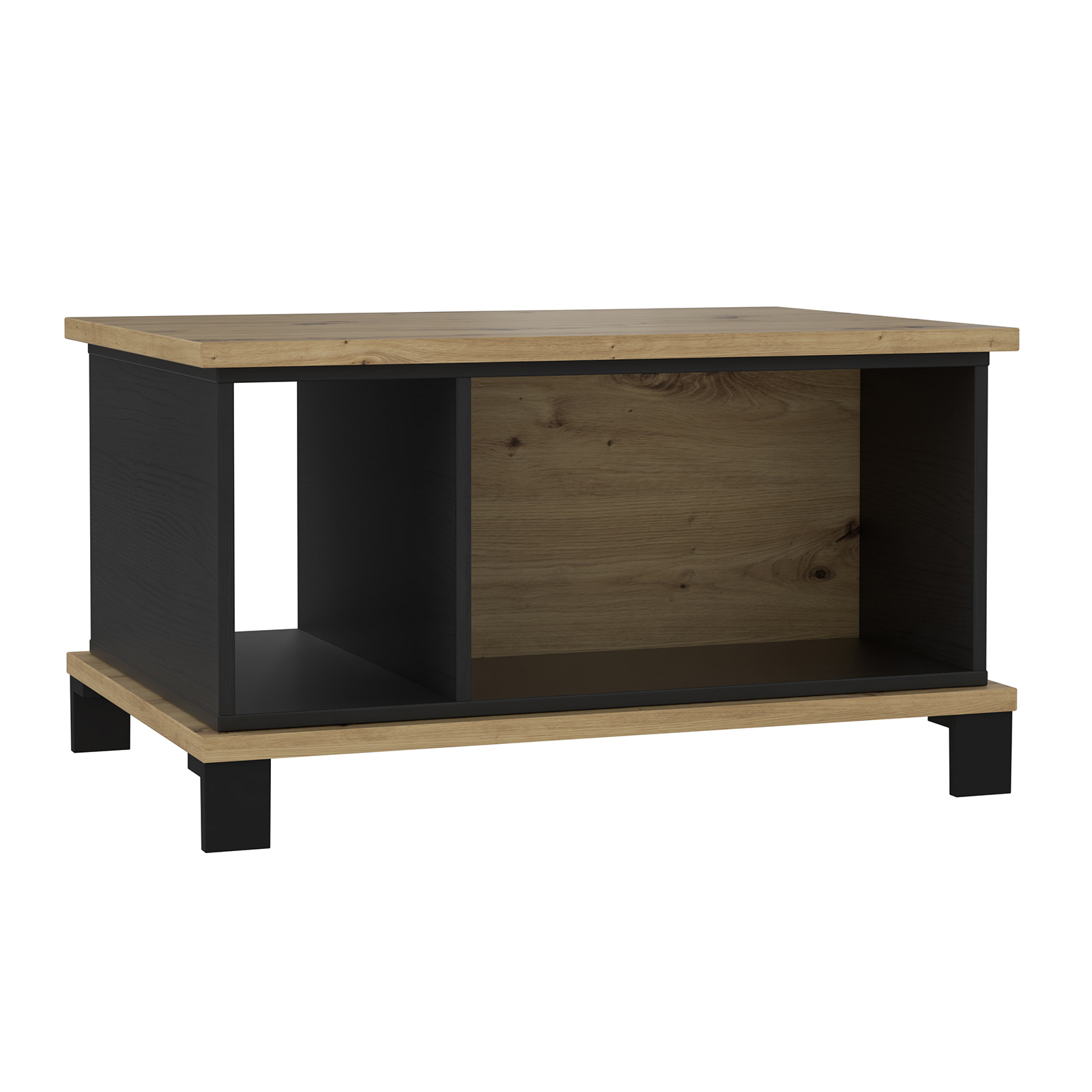 Couchtisch - Artisan Eiche - Schwarzeiche - 3 offene Fächer - 80 cm