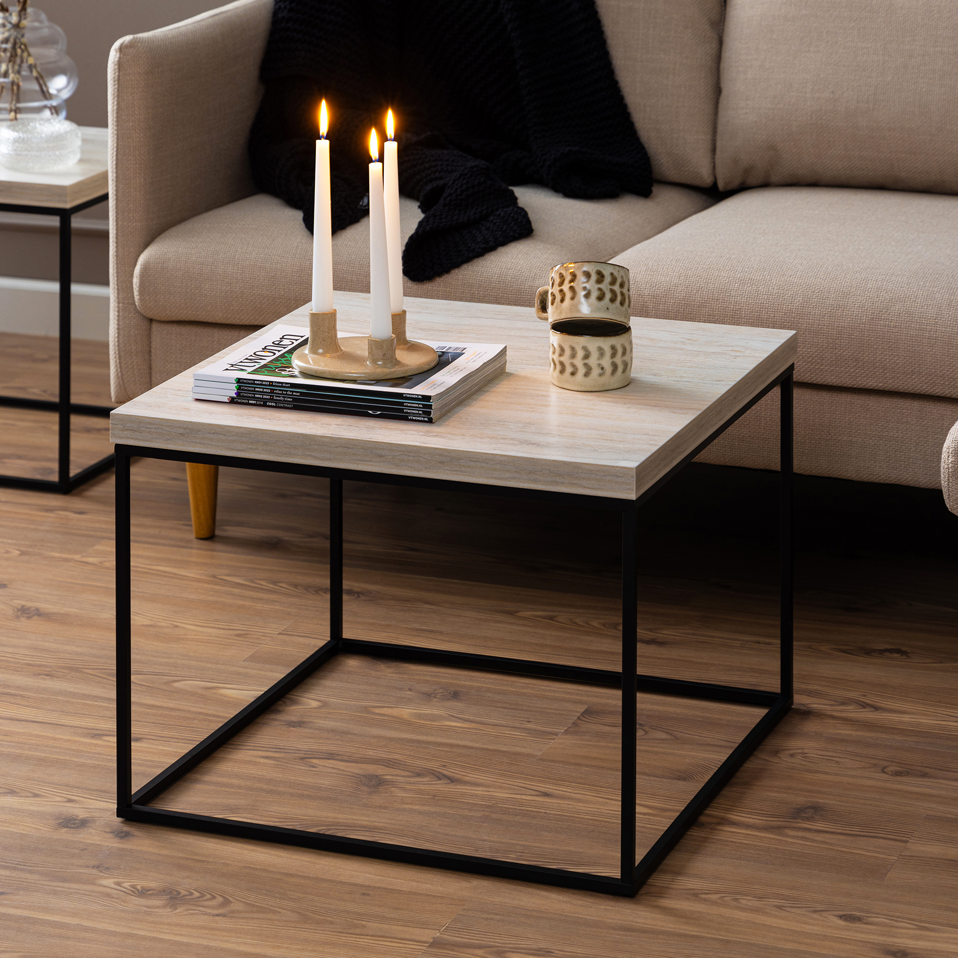 Couchtisch BAROSSA - beige - schwarz matt - 60 cm