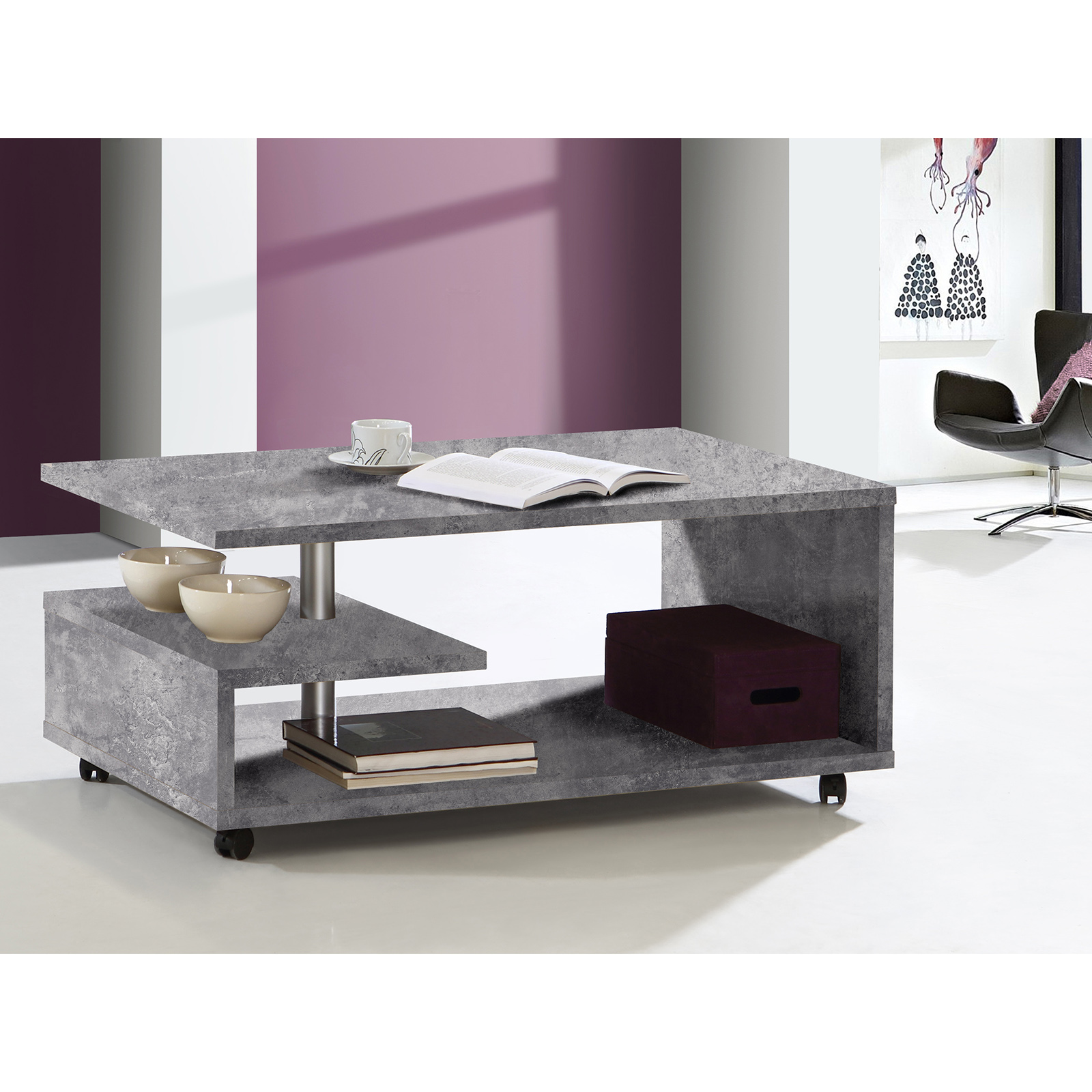 Couchtisch - Betonoptik-lichtgrau - rollbar