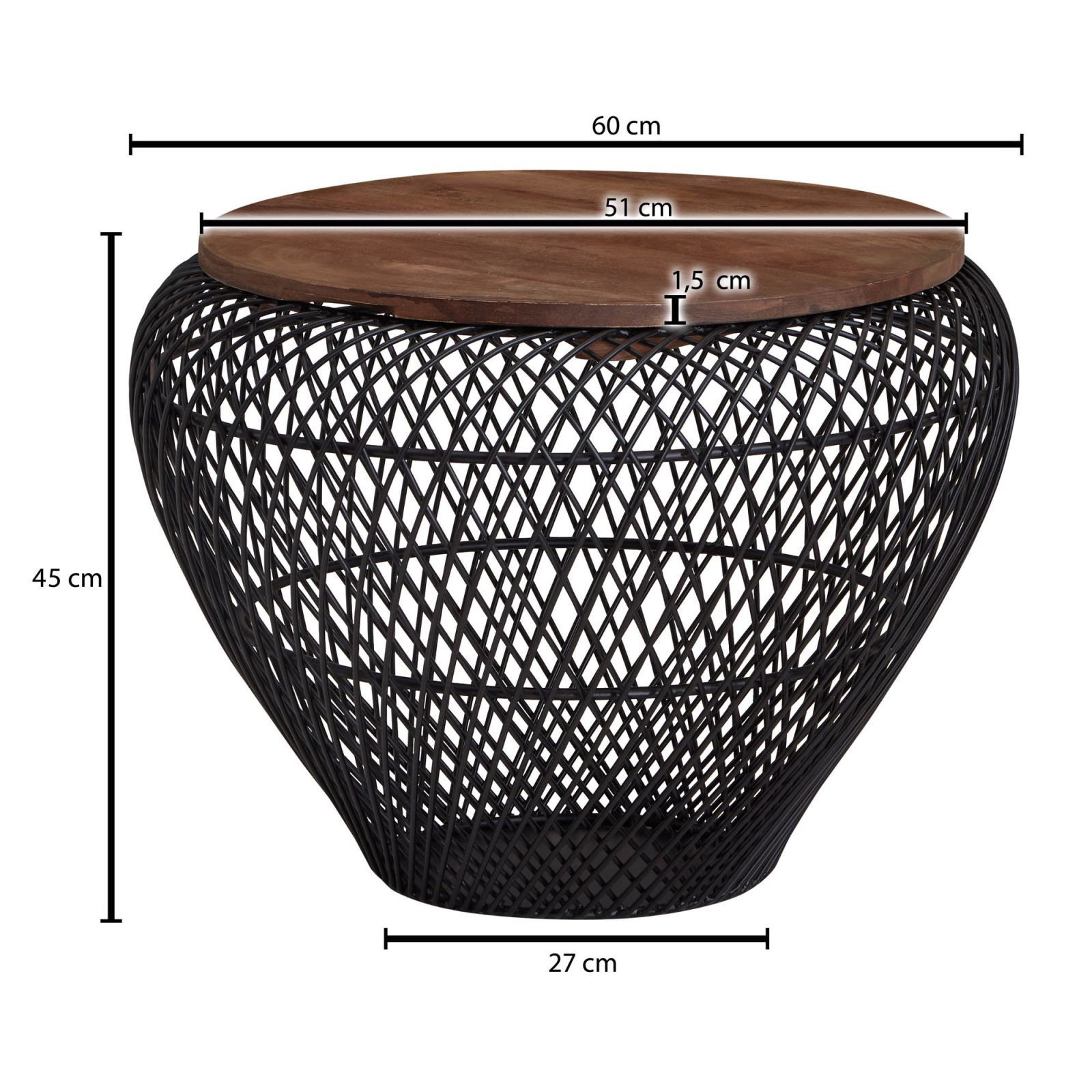 Couchtisch - braun-schwarz matt - Massivholz - 60 cm
