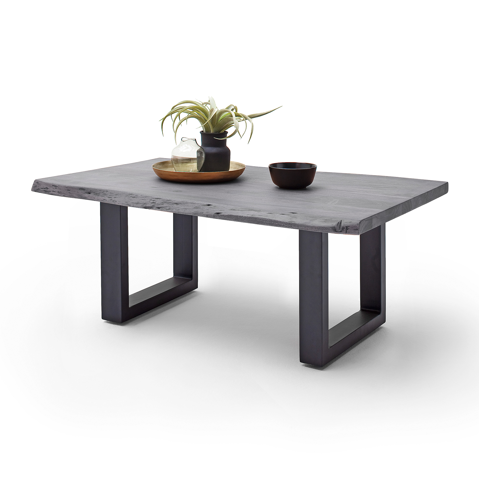 Couchtisch CARTAGENA - Akazie grau massiv - anthrazit - U-Gestell - 110x70 cm