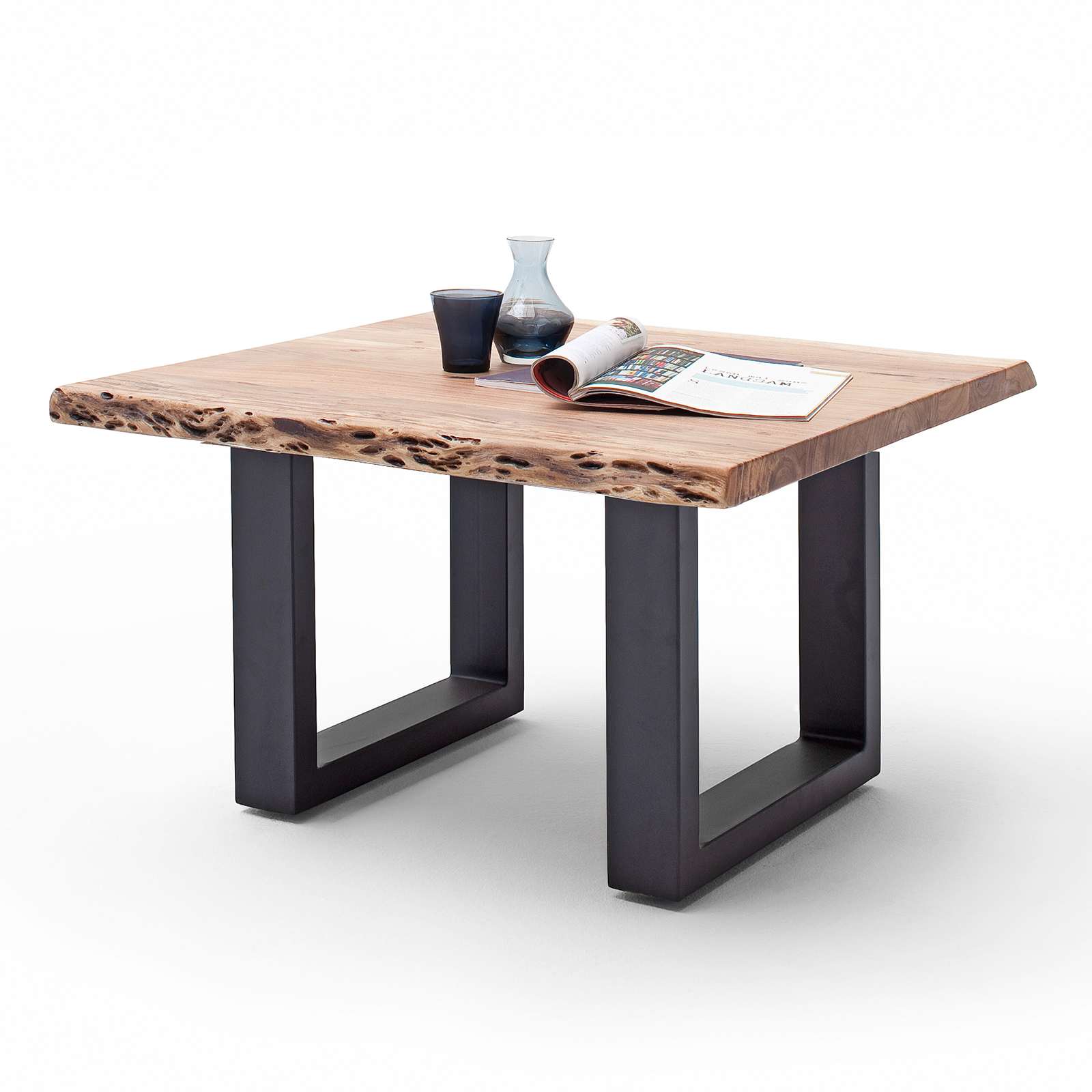 Couchtisch CARTAGENA - Akazie natur massiv - anthrazit - U-Gestell - 75x75 cm