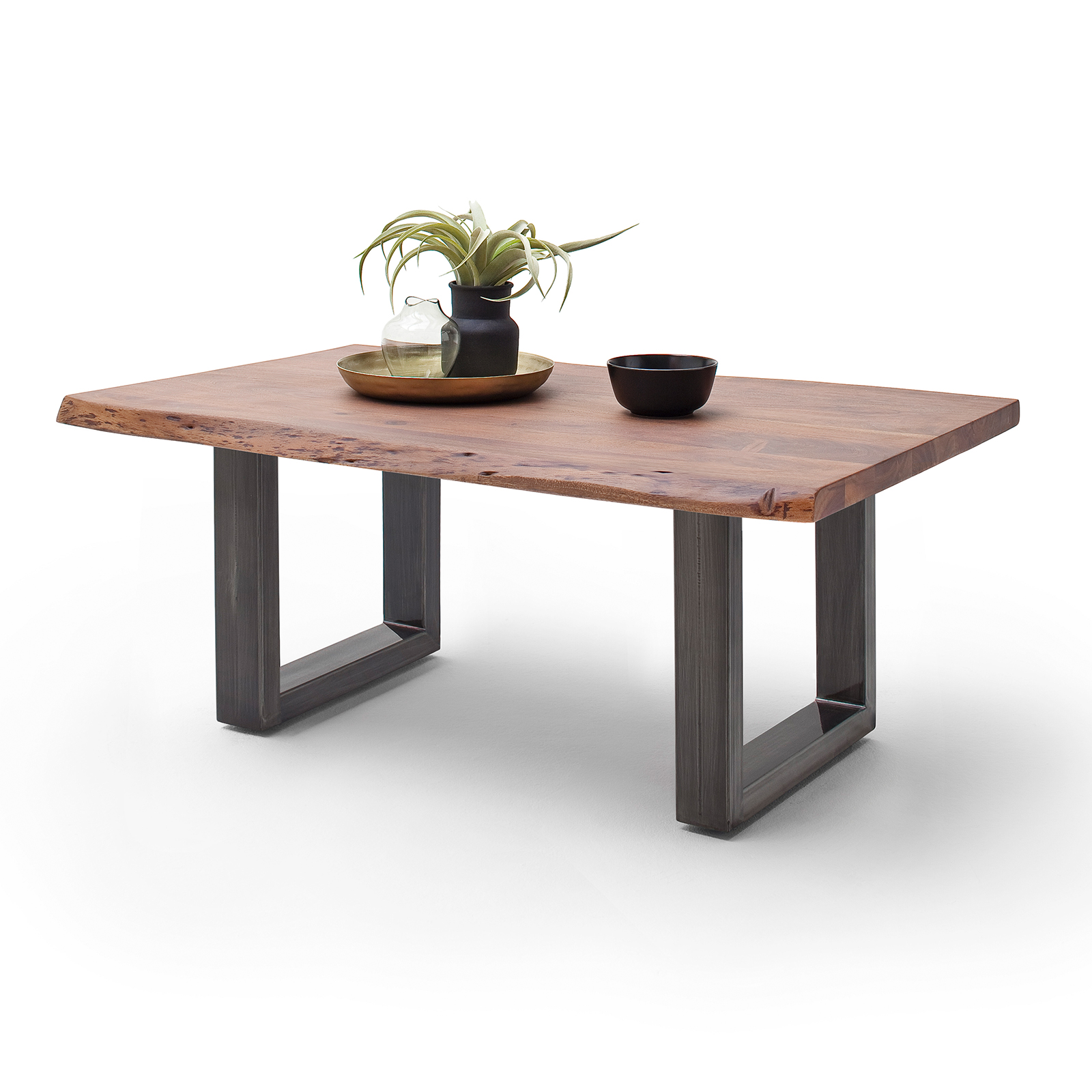 Couchtisch CARTAGENA - Akazie Walnuss massiv - antikgrau - U-Gestell - 110x70 cm