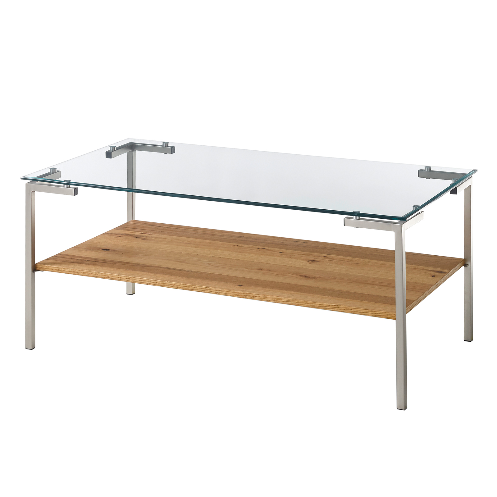 Couchtisch - Edelstahl-Eiche - Glasplatte - 110 cm