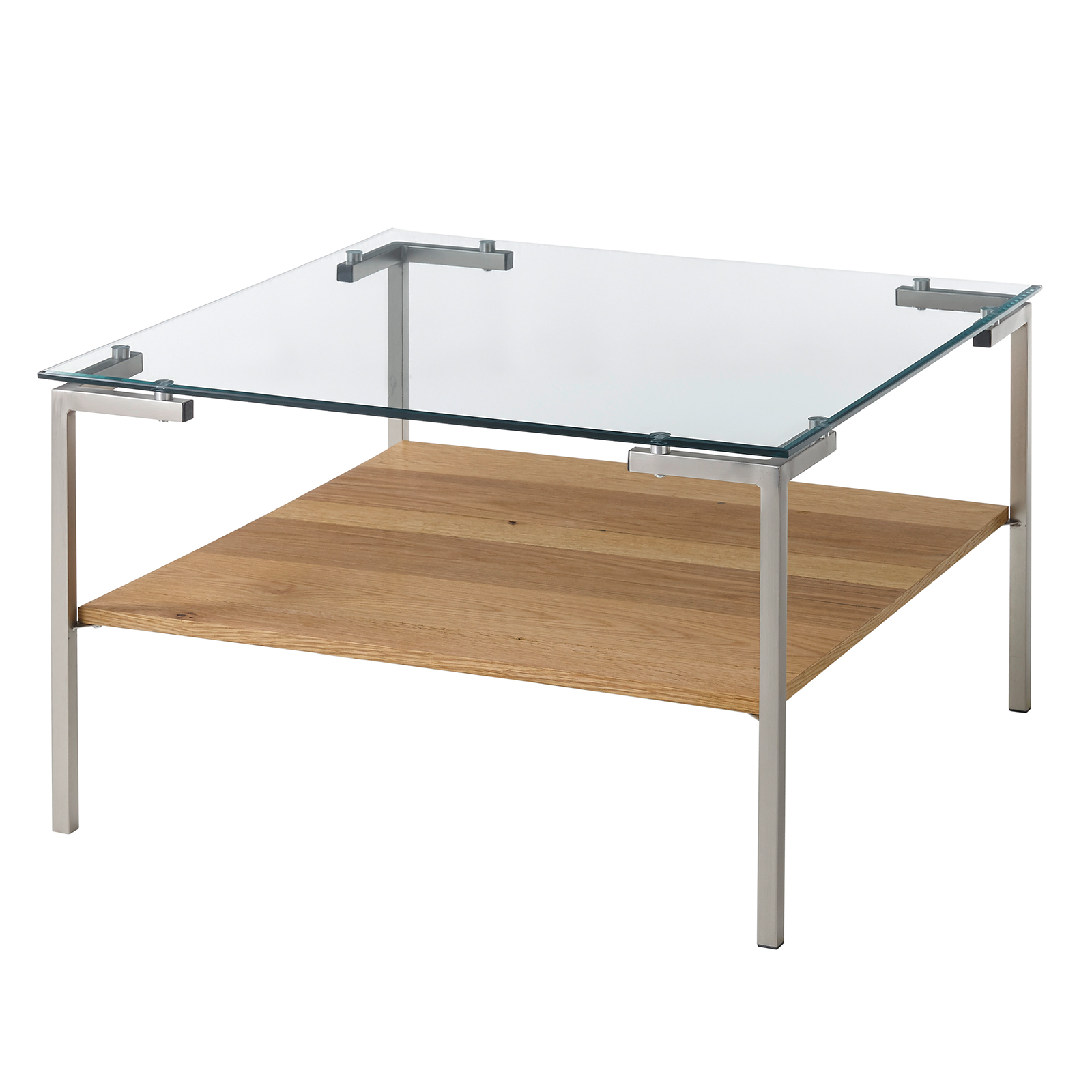 Couchtisch - Edelstahl-Eiche - Glasplatte - 65 cm