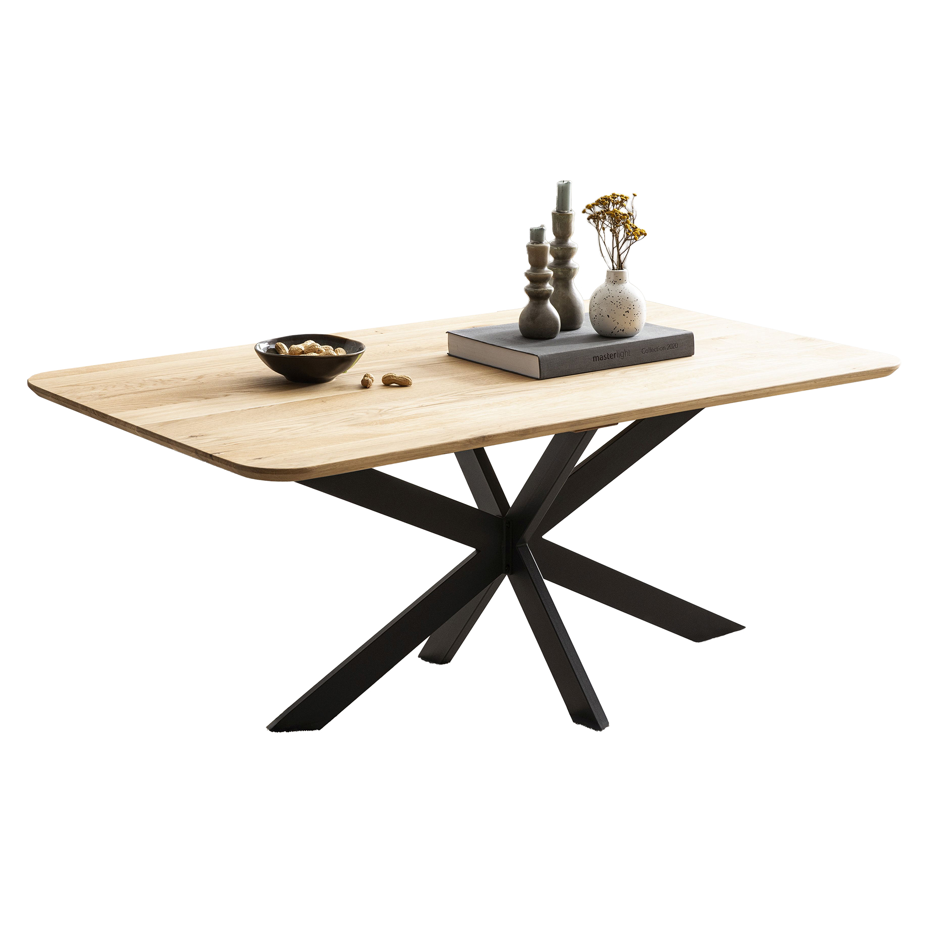 Couchtisch - Eiche massiv - schwarz - Spyder-Gestell