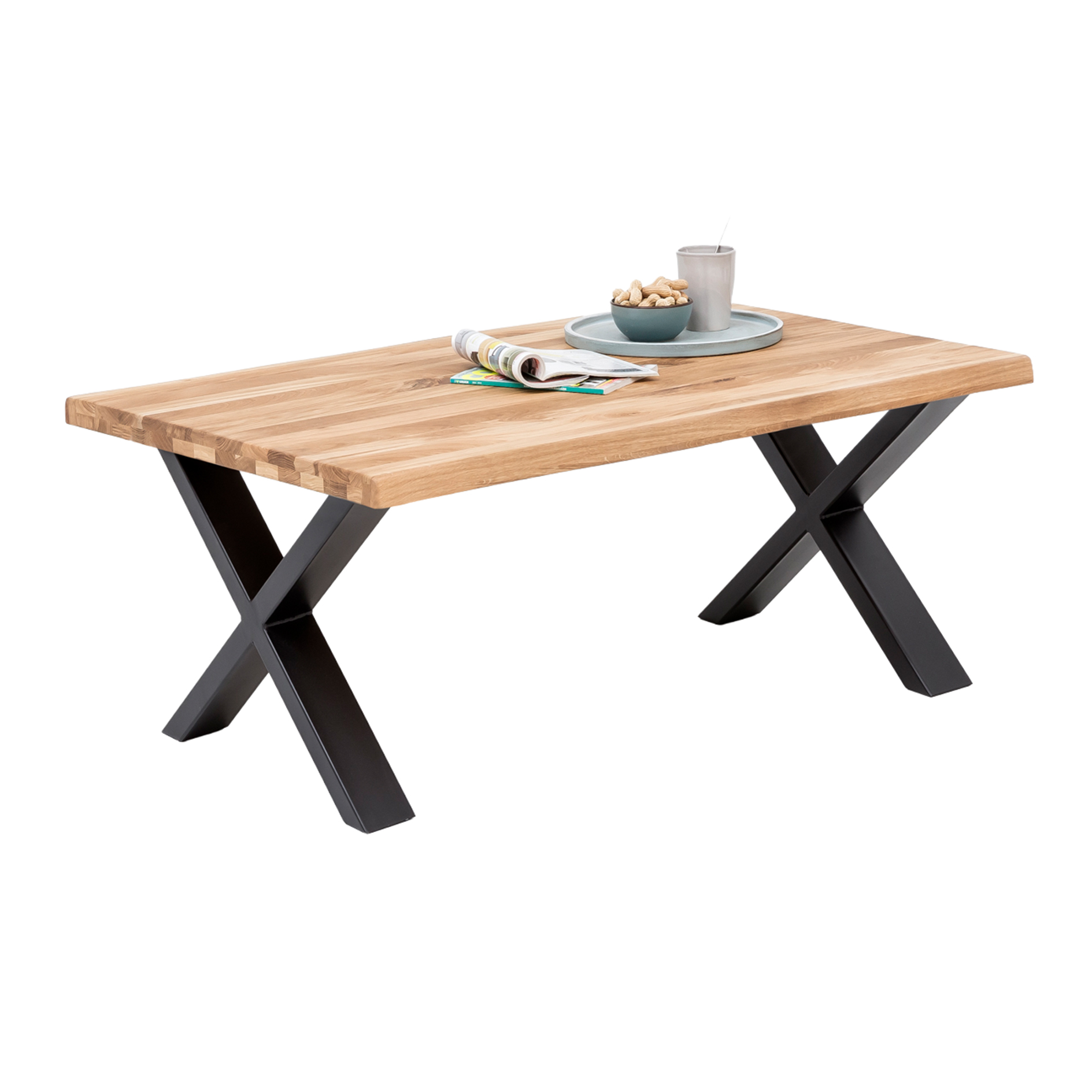 Couchtisch - Eiche massiv - schwarz - X-Gestell