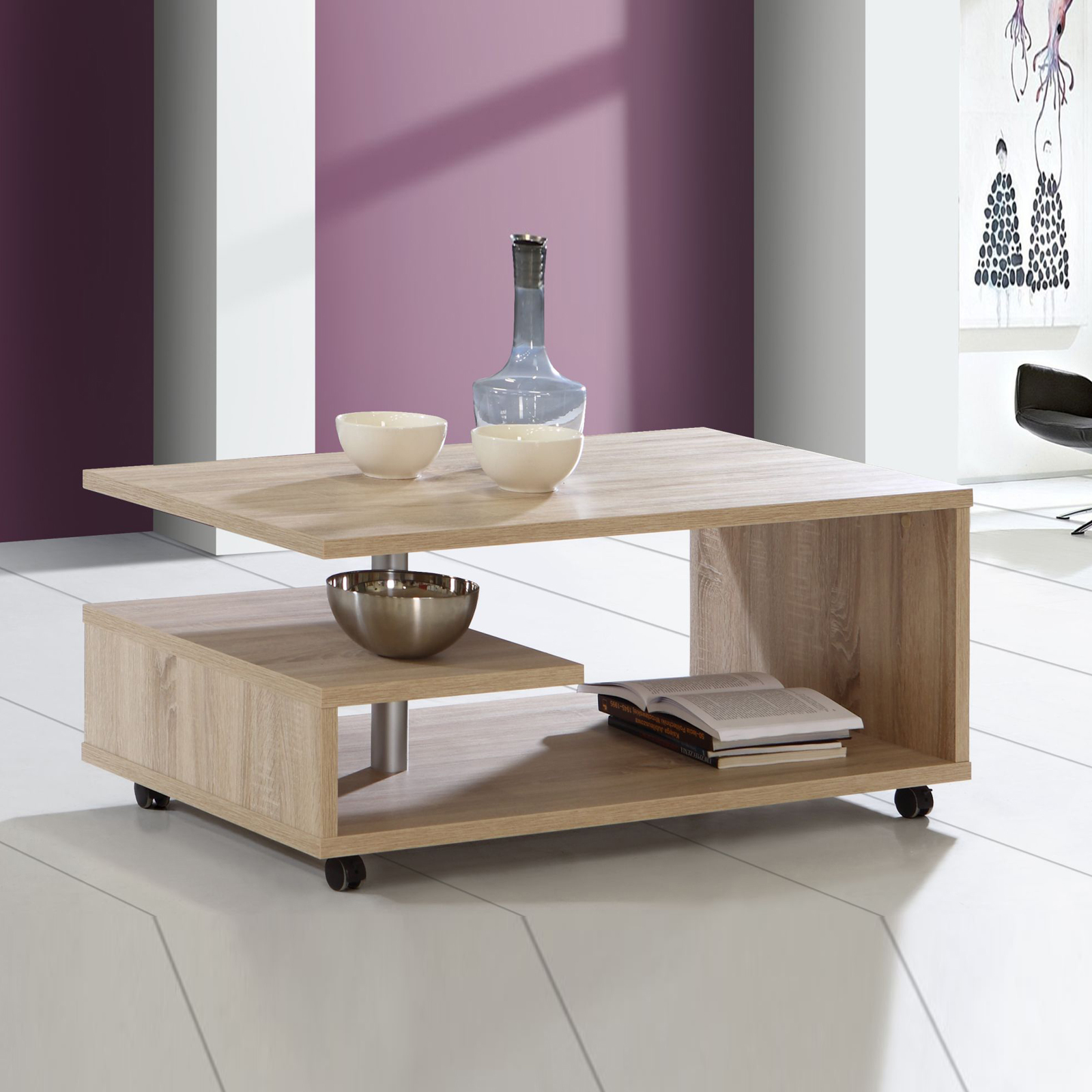 Couchtisch - Eiche Sonoma - rollbar