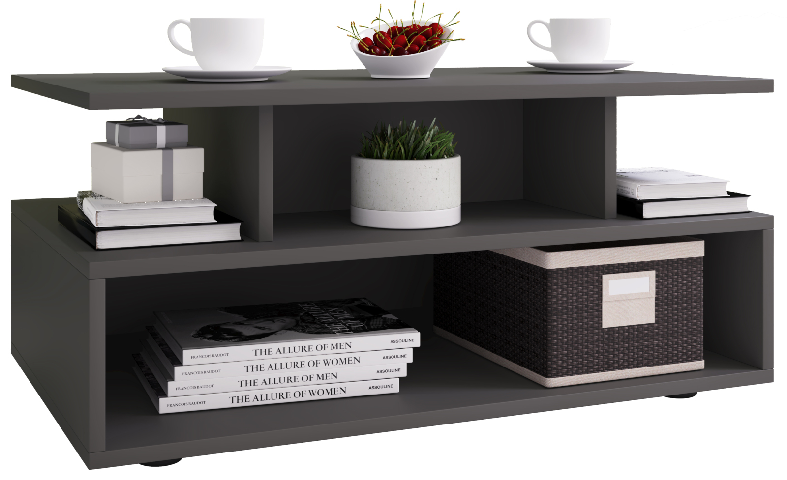 Couchtisch ESILA - anthrazit - 5 Fächer - 80 cm