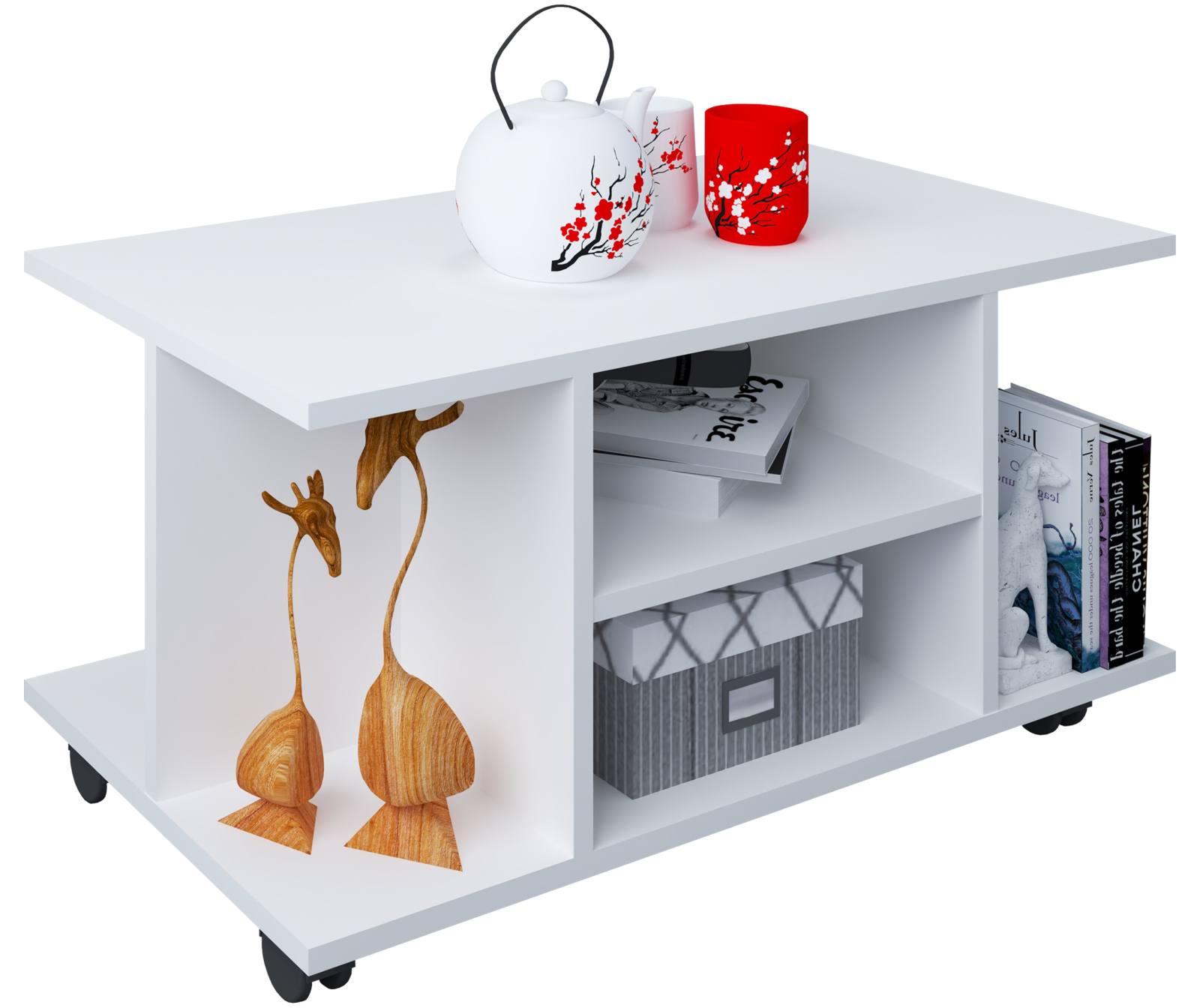 Couchtisch FINDULA - weiß - 40 cm - auf Rollen