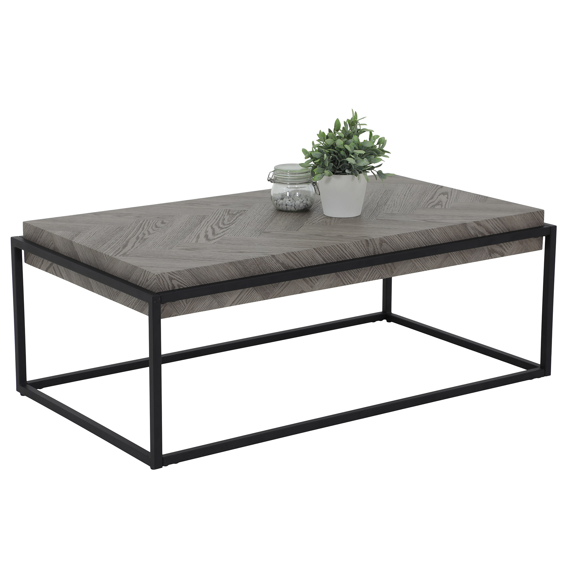 Couchtisch - Fischgrätoptik grau - schwarz - 114 cm