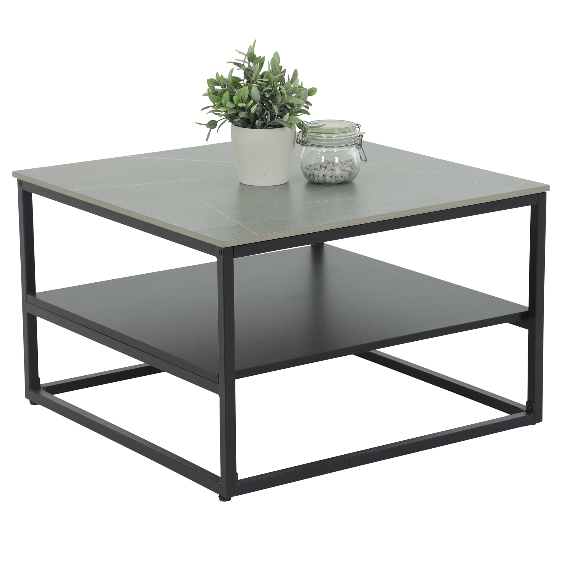 Couchtisch - grau-schwarz - Marmoroptik - 70x70 cm