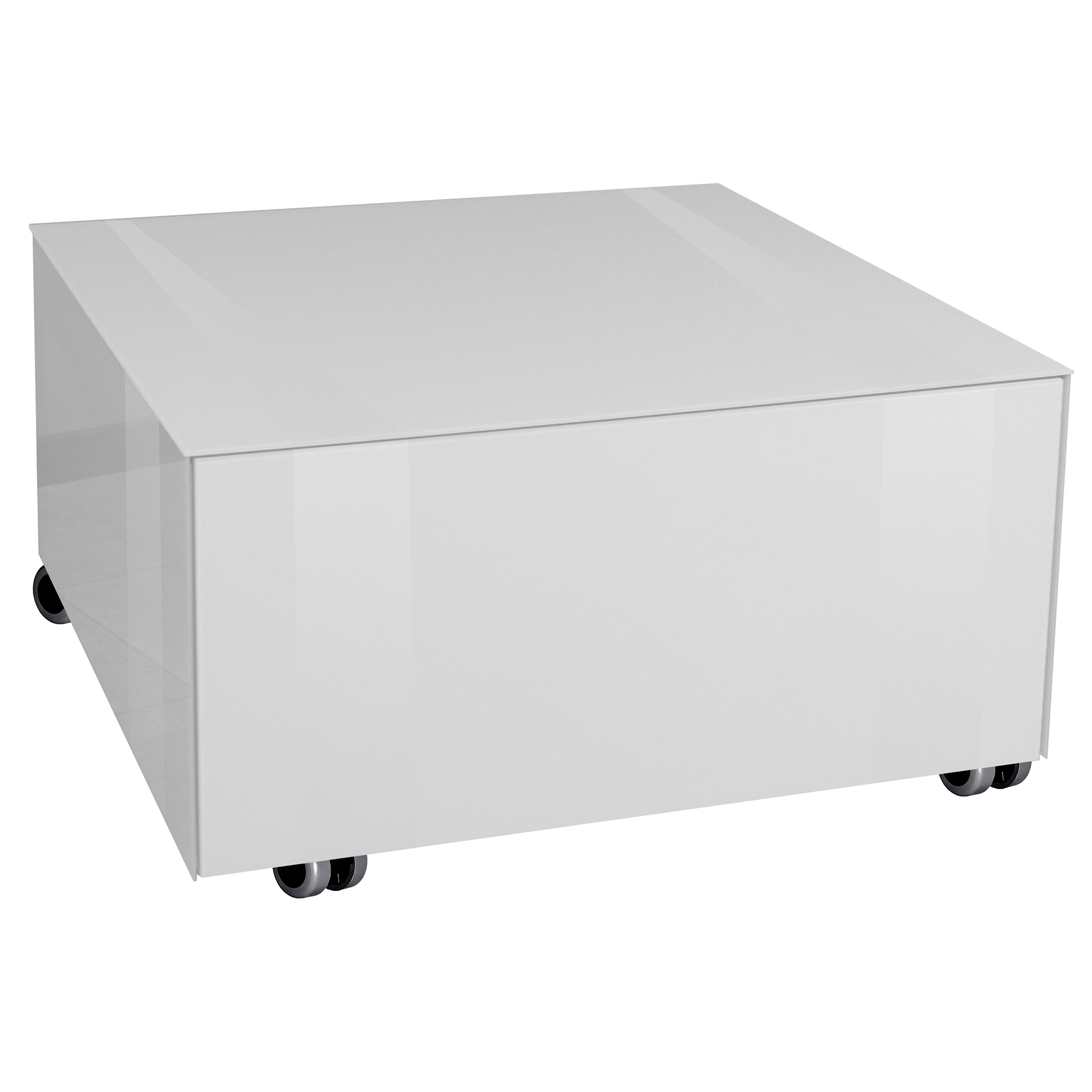 Couchtisch - ice white matt - mit Glas - mit Schubkasten
