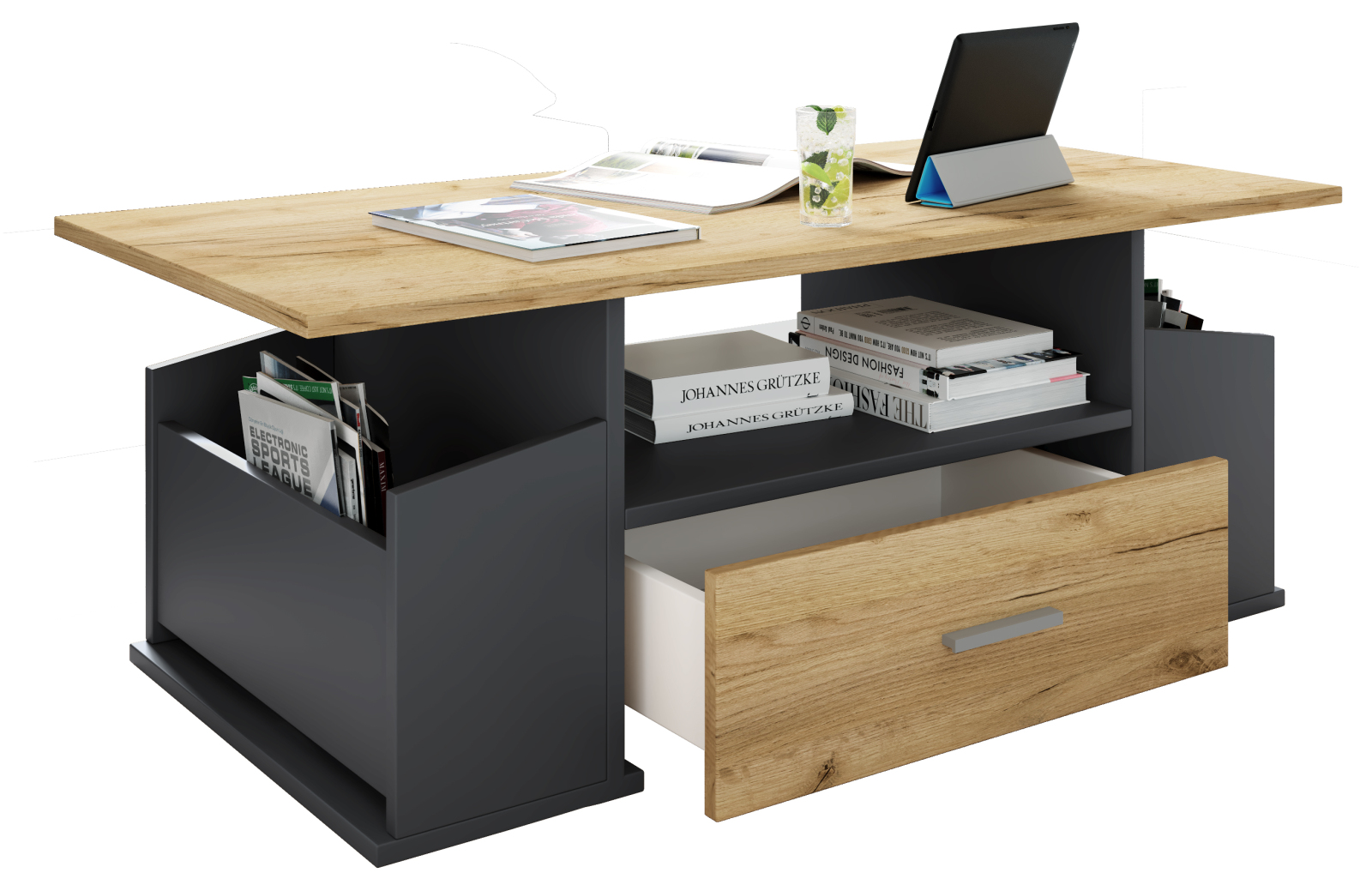Couchtisch JUNATA - anthrazit-Honig Eiche - 110 cm breit