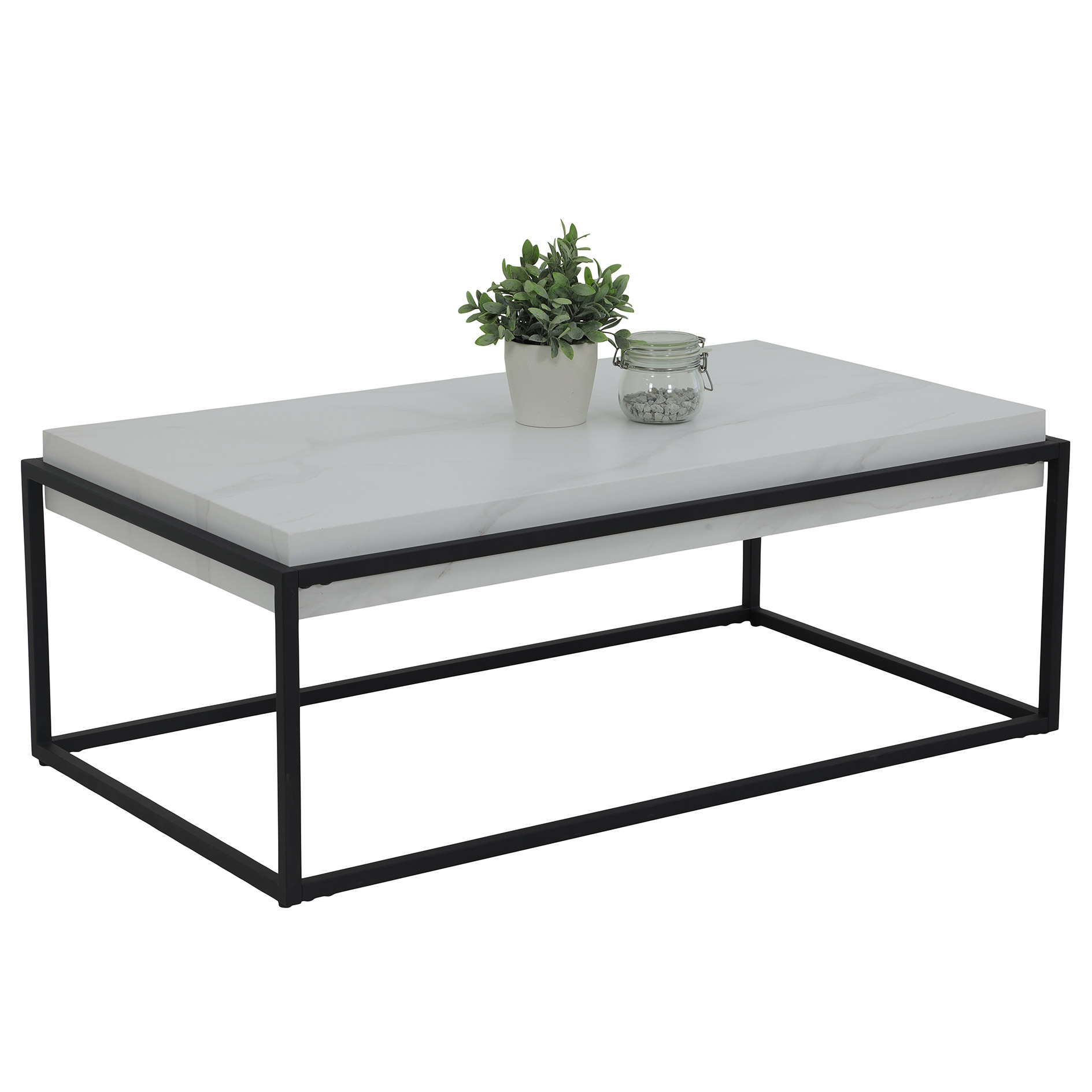 Couchtisch - Marmoroptik weiß - schwarz - 114 cm