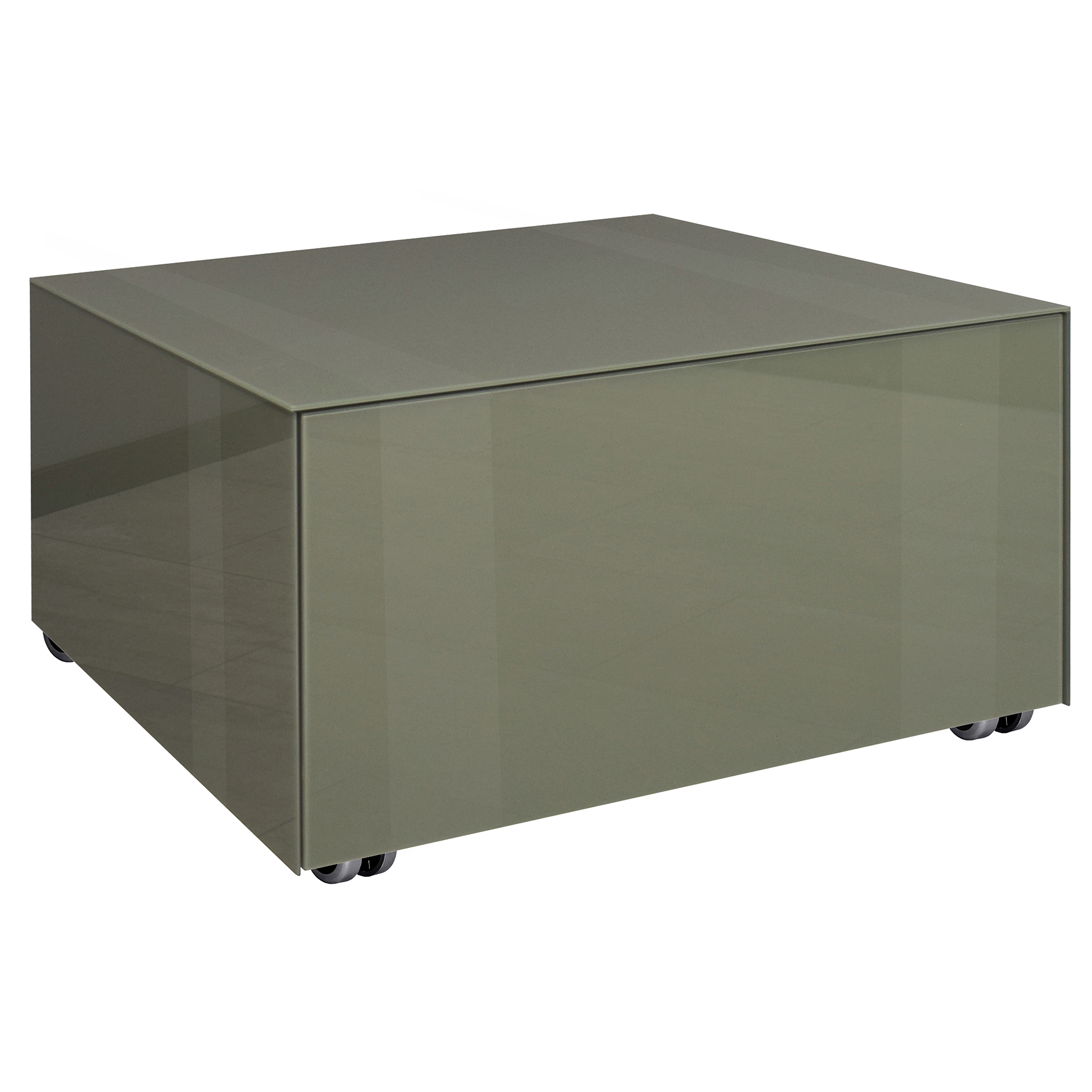 Couchtisch - olivgrün matt - mit Glas - mit Schubkasten
