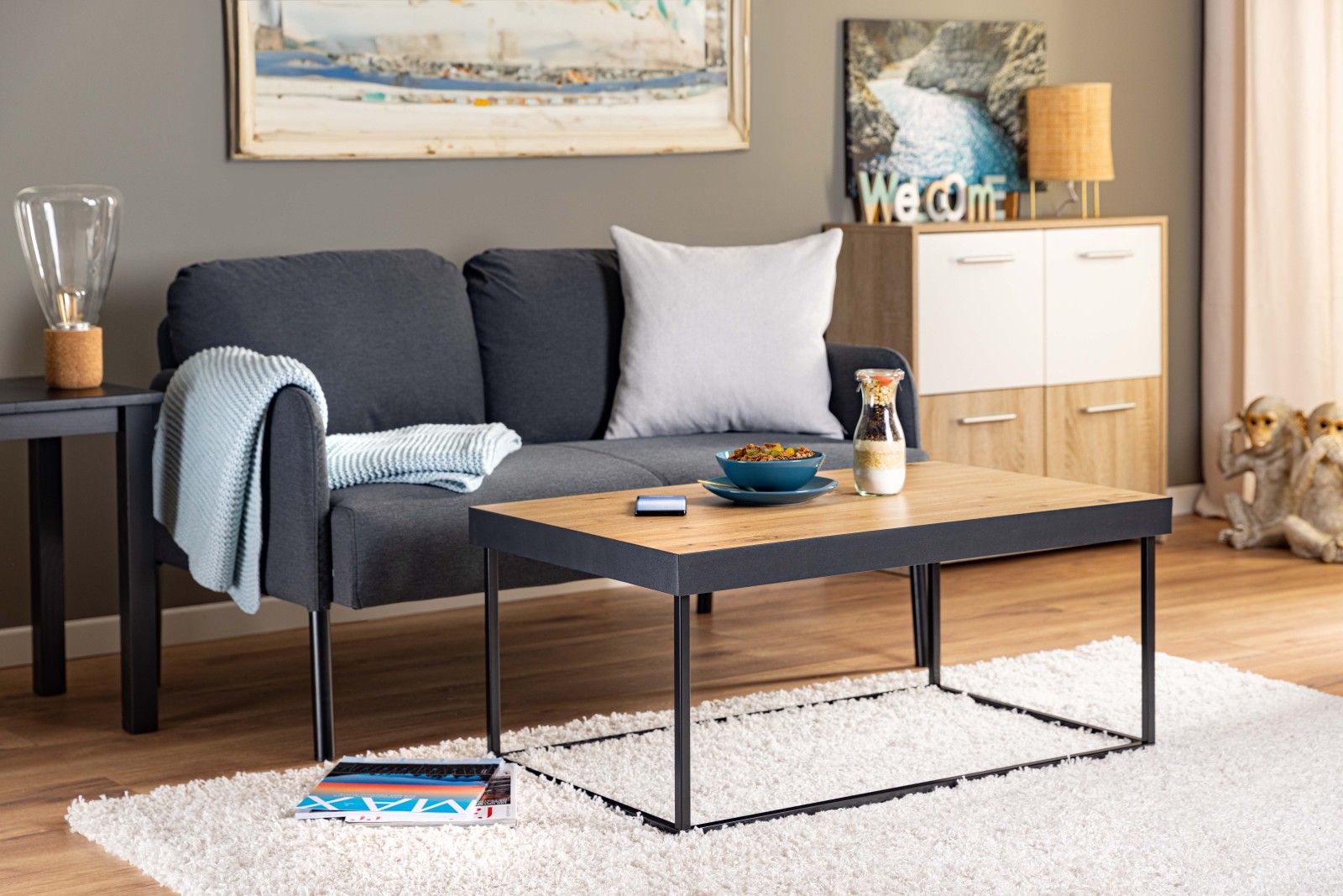 Couchtisch PASSIONE - Artisan Eiche - schwarz - Metall