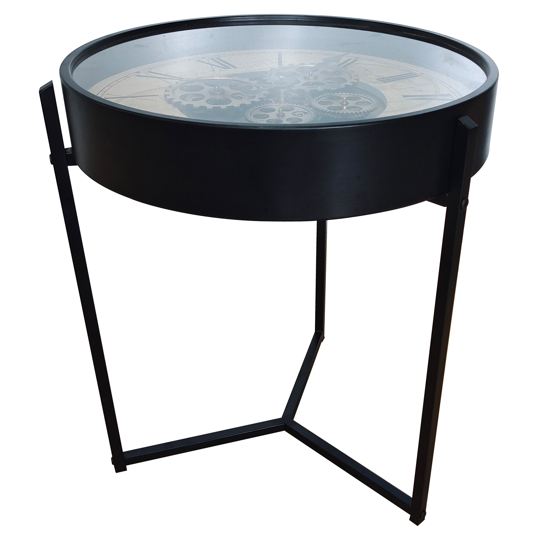 Couchtisch - schwarz-beige - mit Uhr - Ø 49 cm
