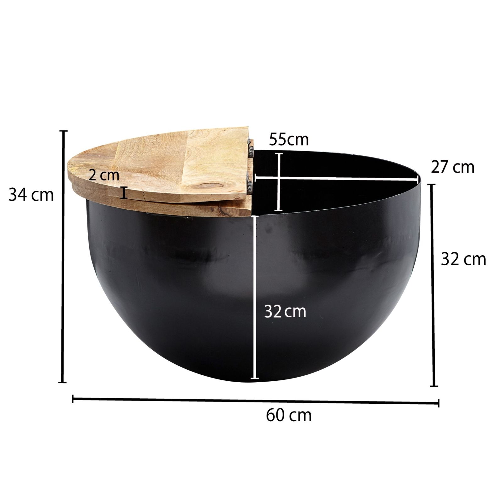 Couchtisch - schwarz-holzfarben - Mango massiv - Ø 60 cm 