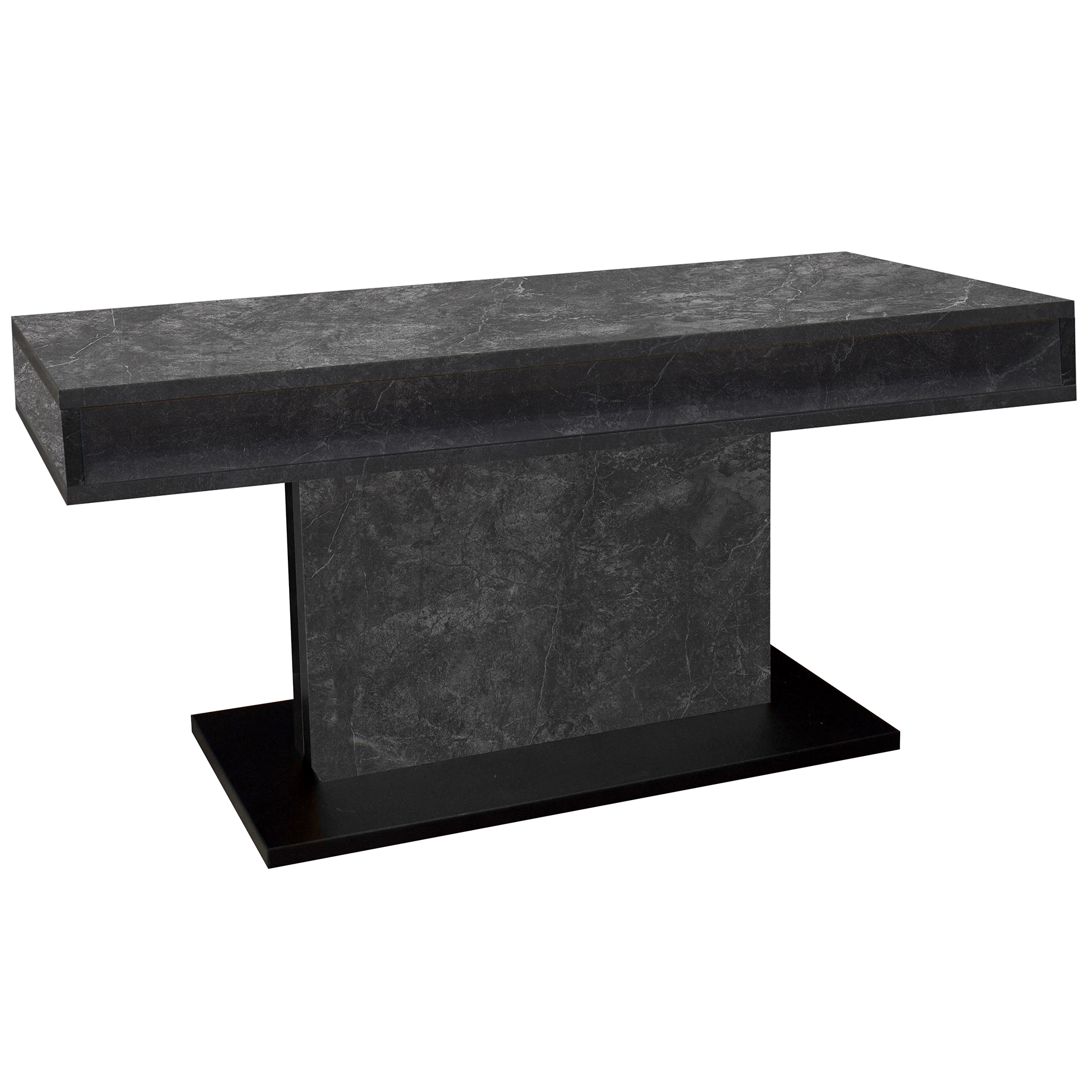 Couchtisch - schwarz matt - grau - Keramik-Optik - 2 Fächer