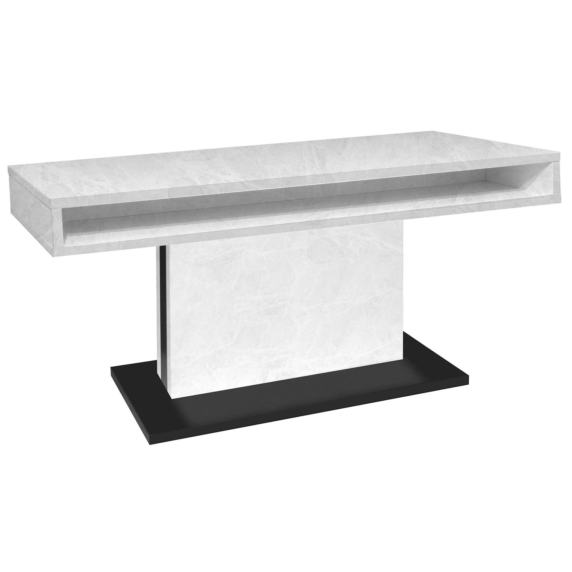 Couchtisch - schwarz matt - weiß - Keramik-Optik - 2 Fächer