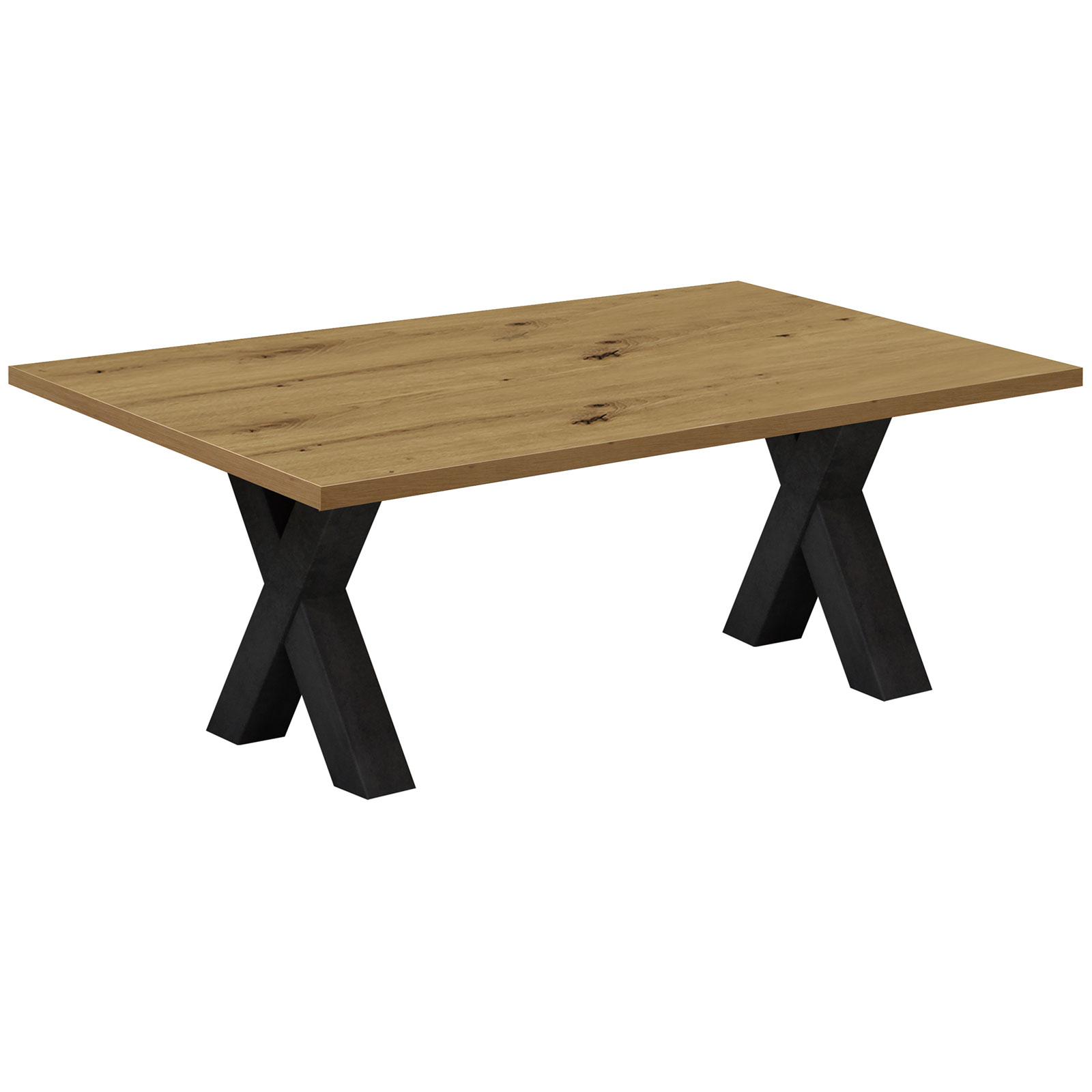 Couchtisch - Schwarzstahl-Asteiche - X-Gestell - 120x70 cm