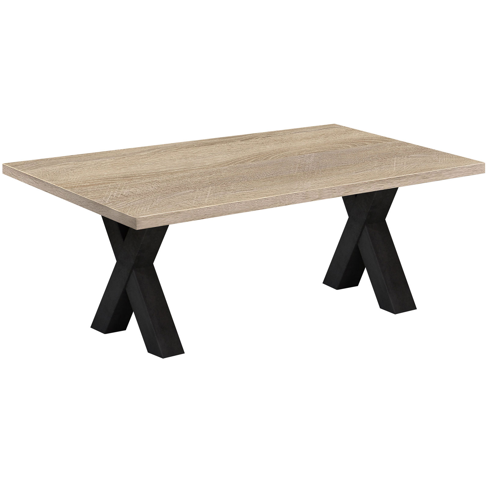 Couchtisch - Schwarzstahl - Eiche Sägerau - X-Gestell - 120x70 cm