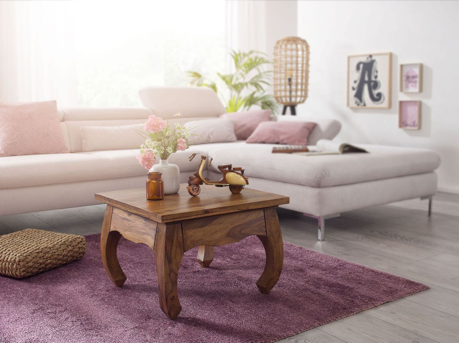 Couchtisch - Sheesham massiv gebeizt - 60x60 cm
