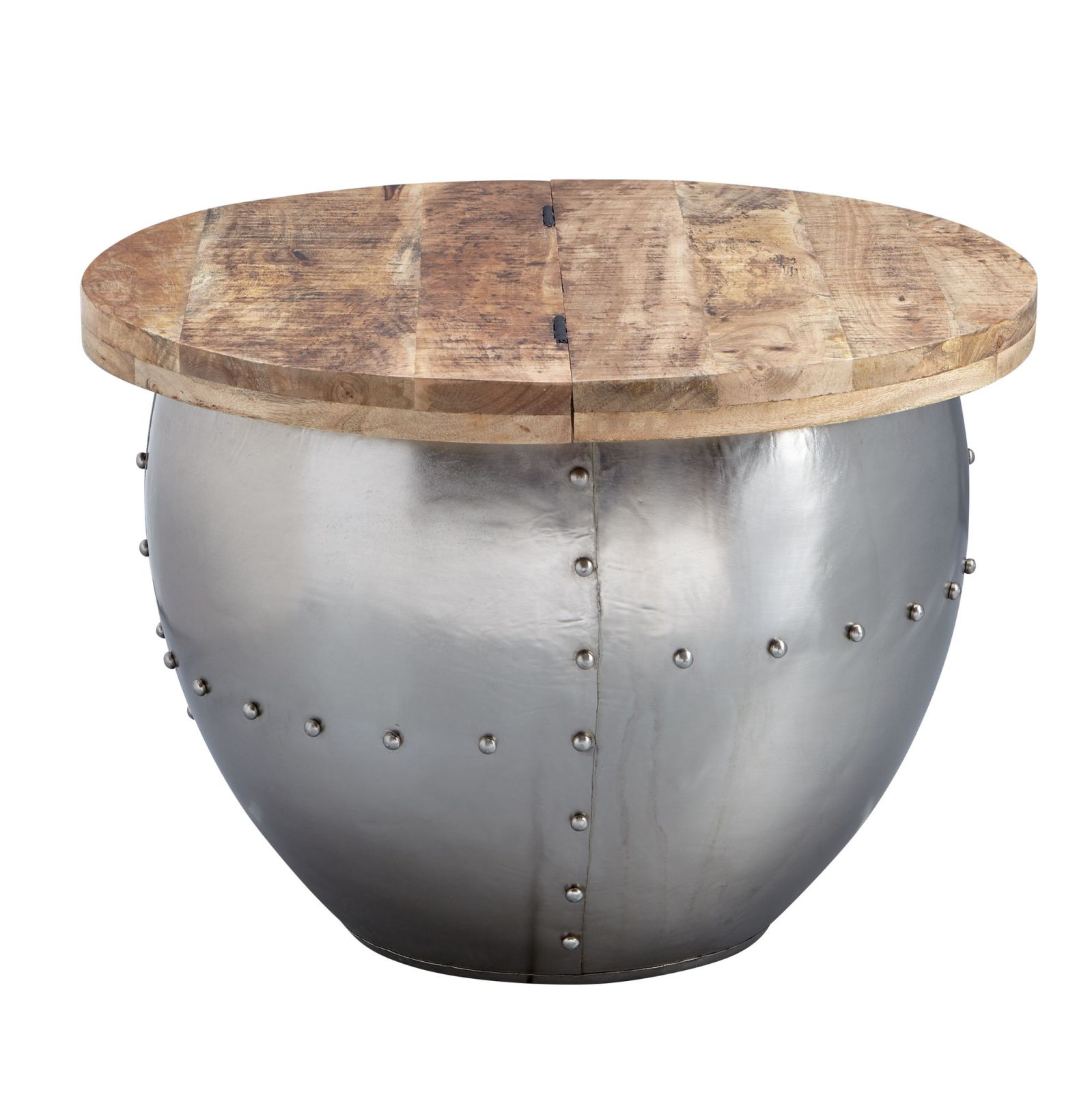 Couchtisch - silber-holzfarben - Mango Massivholz - Ø 60 cm