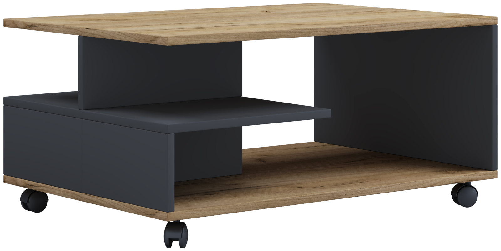 Couchtisch STANGO - anthrazit-Honig Eiche - mit Rollen