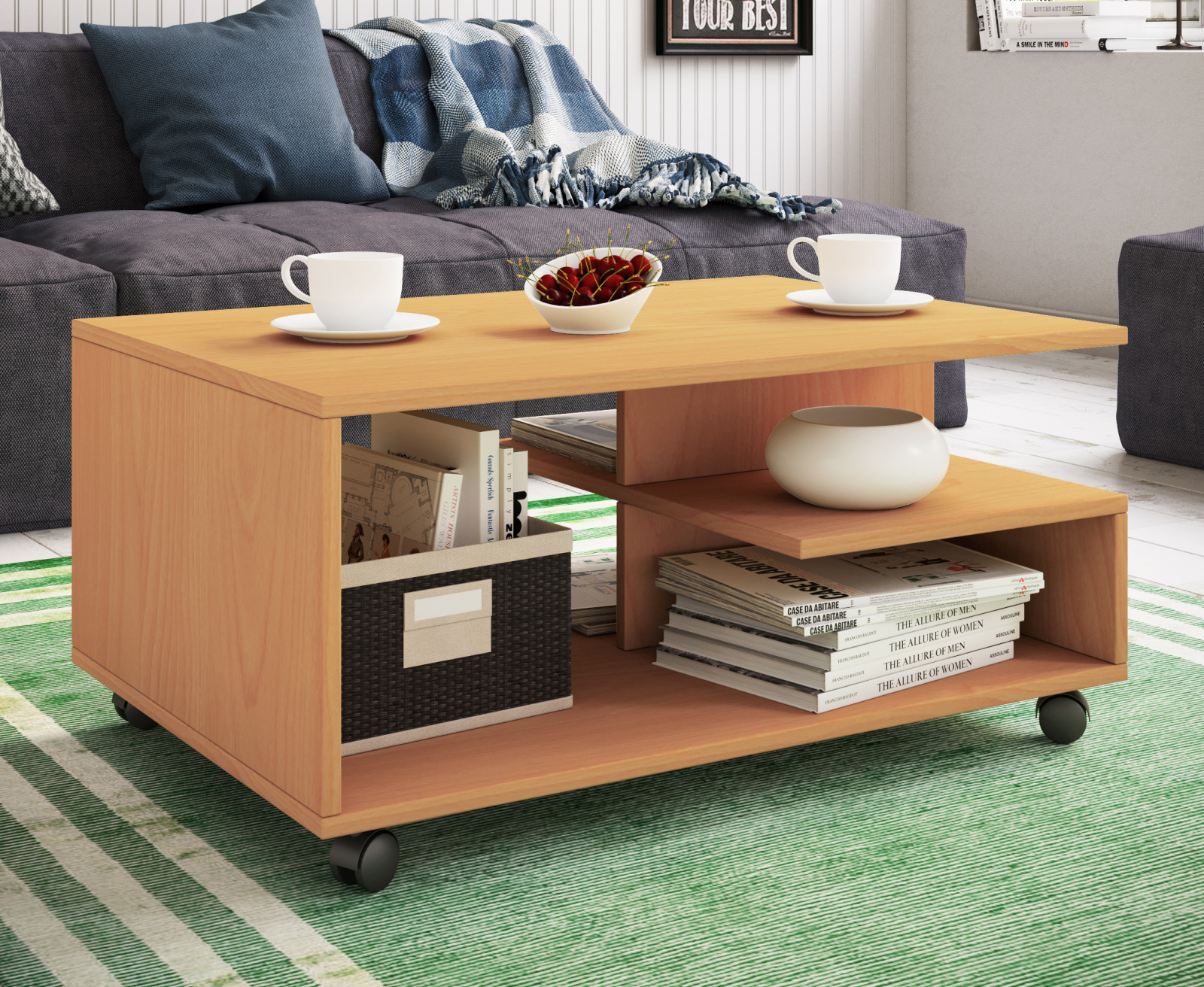 Couchtisch STANGO - Buche - mit Rollen