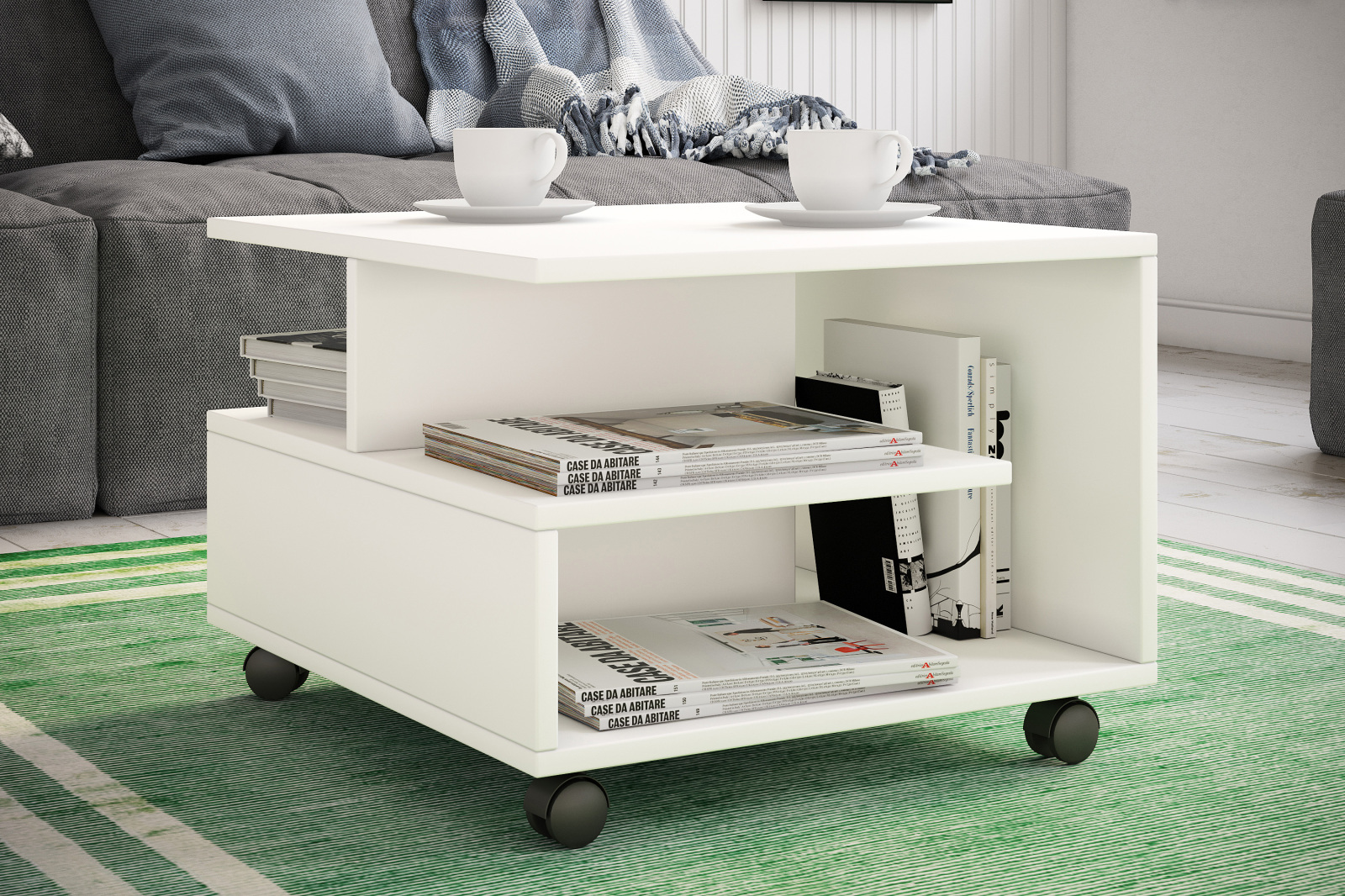 Couchtisch STANGO S - weiß - mit Rollen