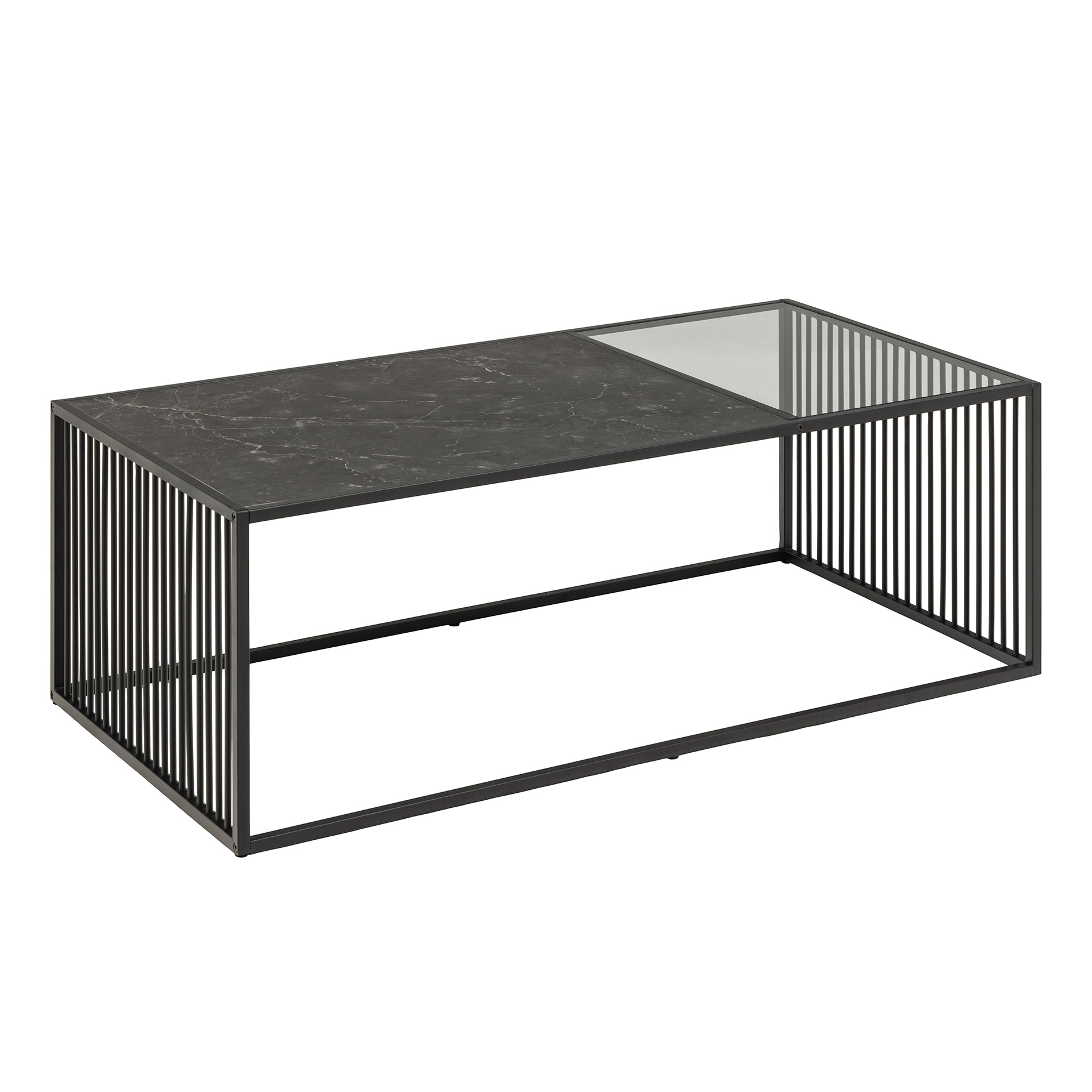 Couchtisch STRINGTON - schwarz-transparent - Marmoroptik - 120 cm