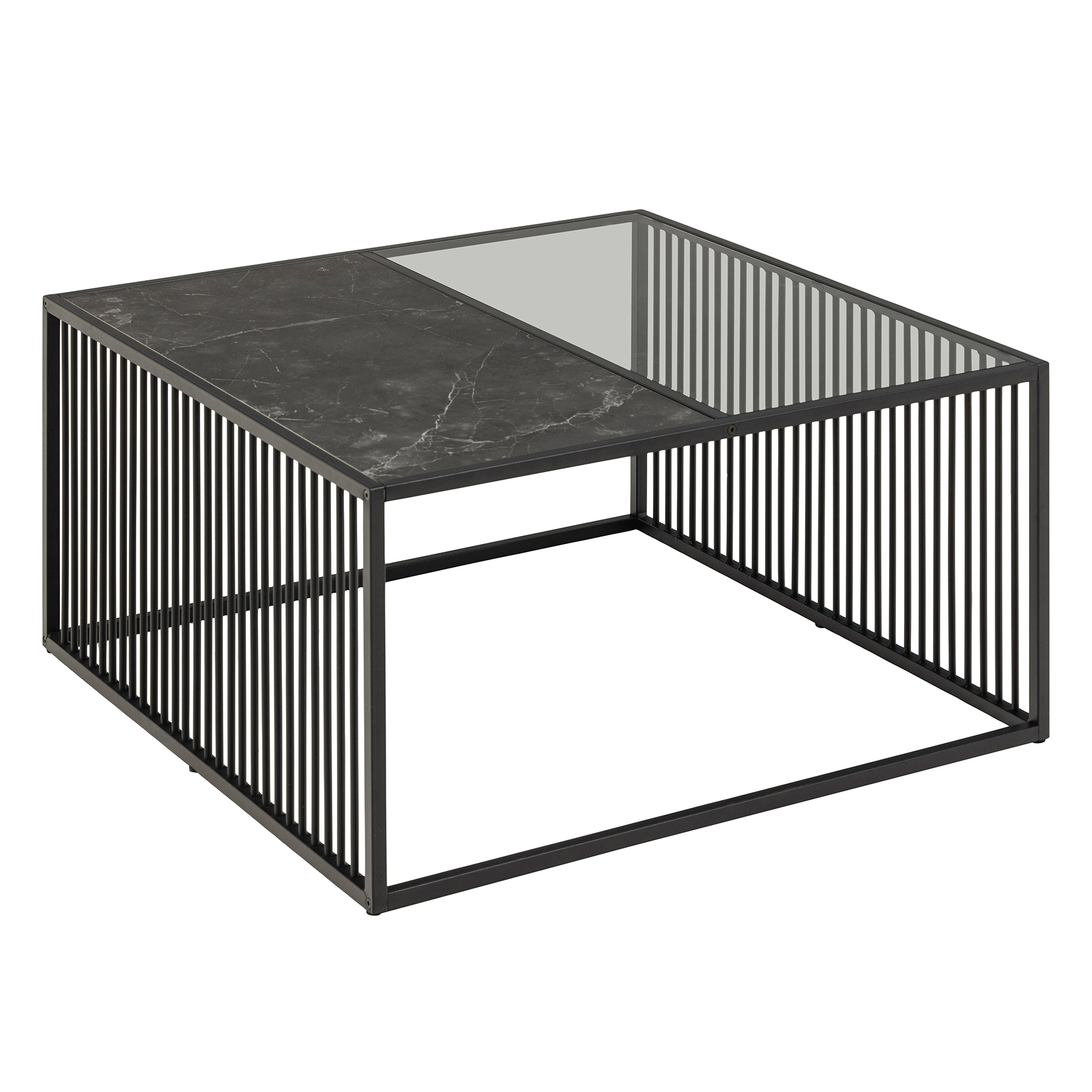 Couchtisch STRINGTON - schwarz-transparent - Marmoroptik - 80x80 cm
