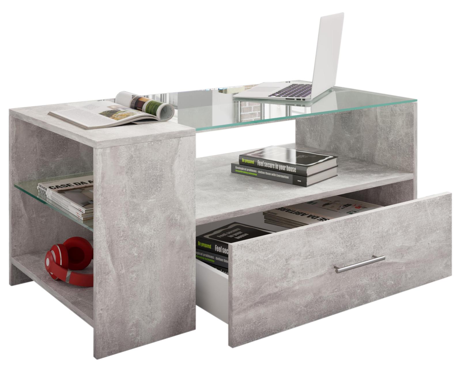 Couchtisch TINDALA - Beton-Optik - Schubkasten - 100 cm