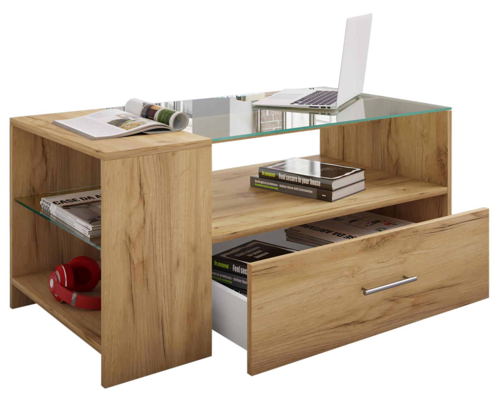 Couchtisch TINDALA - Honig-Eiche - Schubkasten - 100 cm