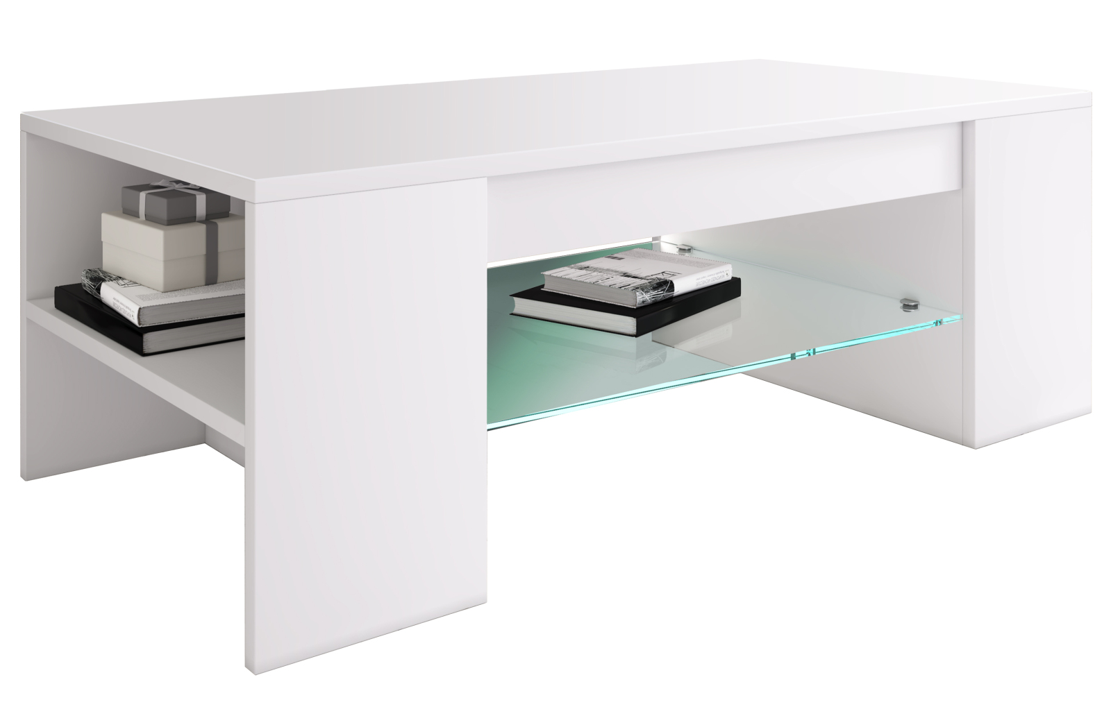 Couchtisch TUNAS - weiß - Glasablage - 100 cm