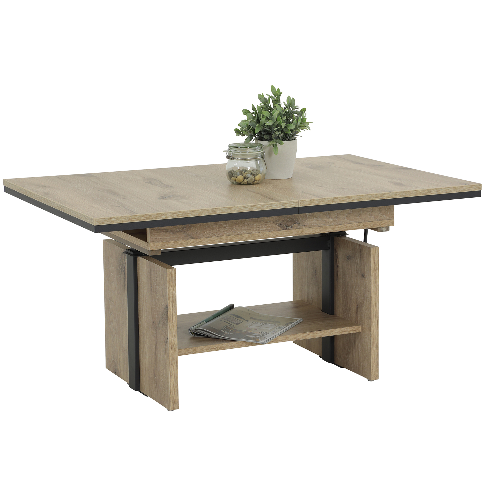 Couchtisch - Viking Oak - anthrazit - ausziehbar & höhenverstellbar