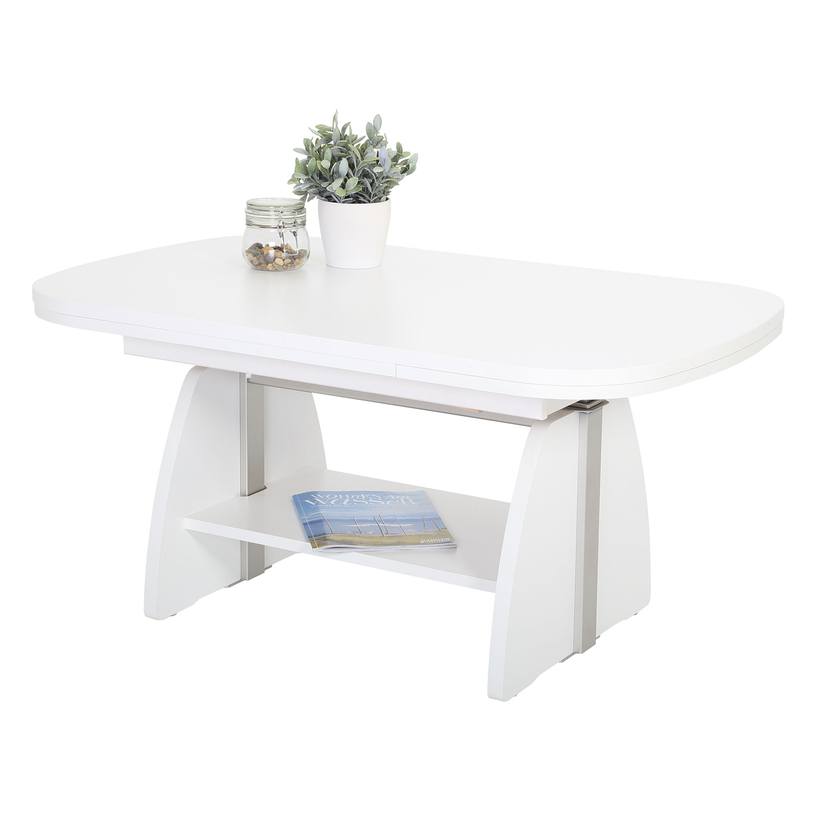 Couchtisch - weiß - ausziehbar - 107-156 cm