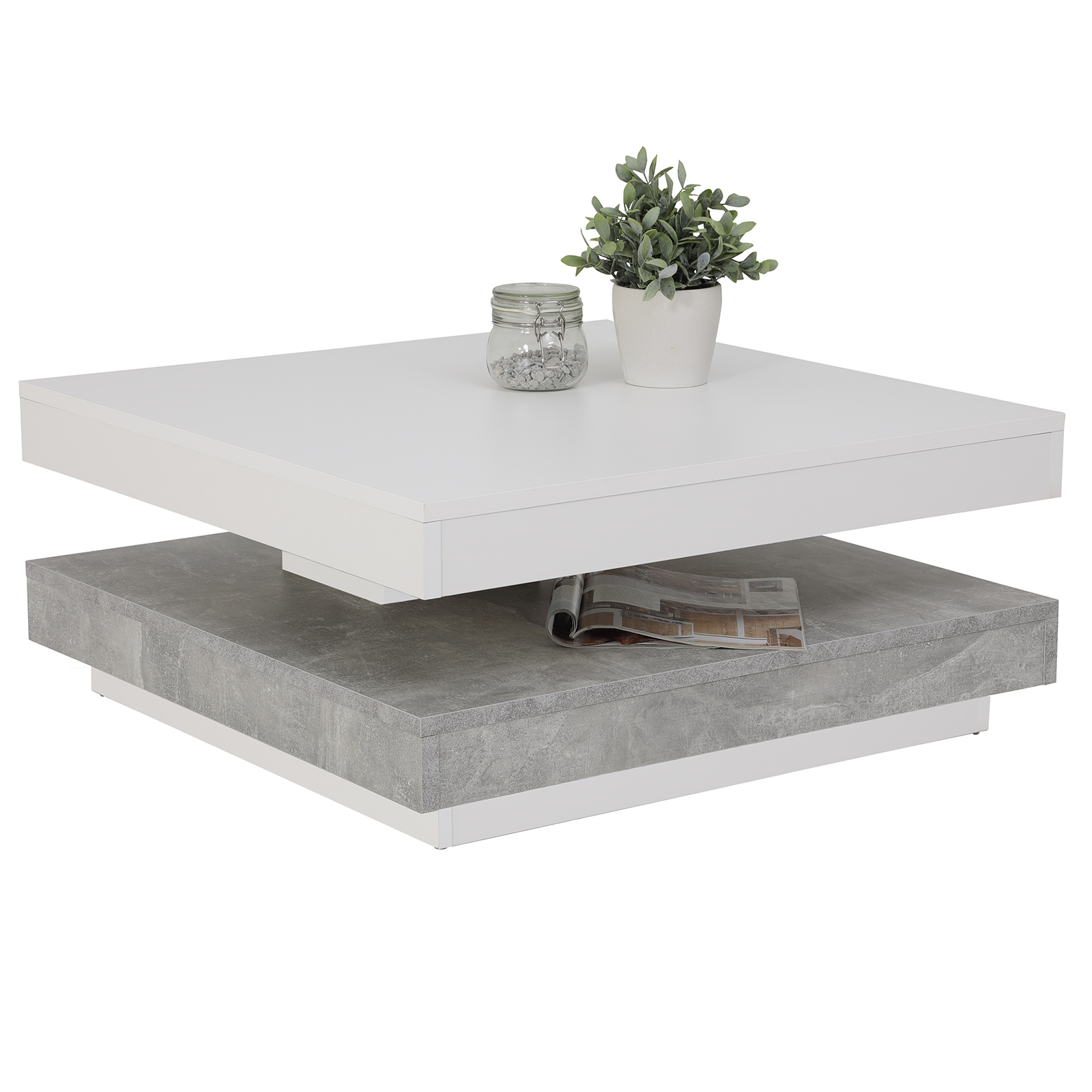 Couchtisch - weiß - Betonoptik - drehbar