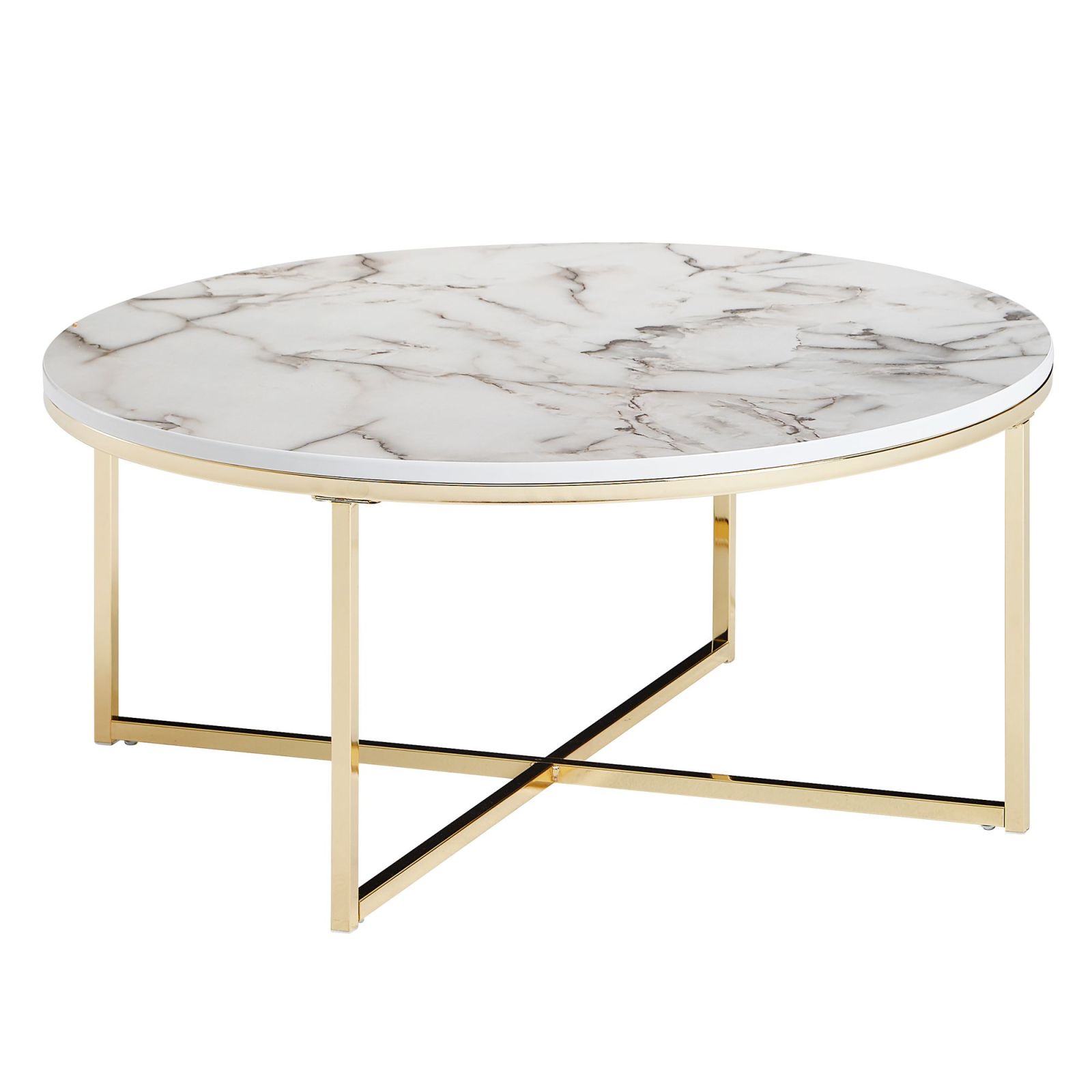 Couchtisch - weiß-gold - Marmor-Optik - 80 cm