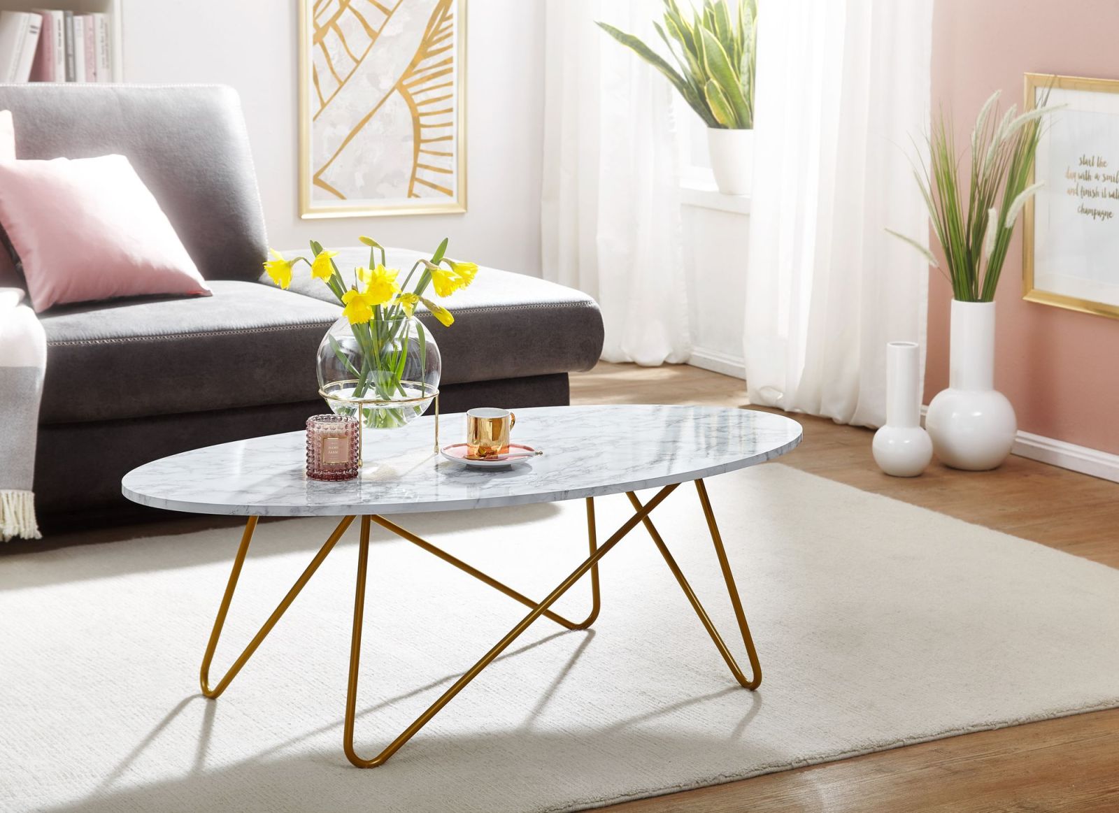 Couchtisch - weiß-goldfarben - Marmoroptik - 120 cm