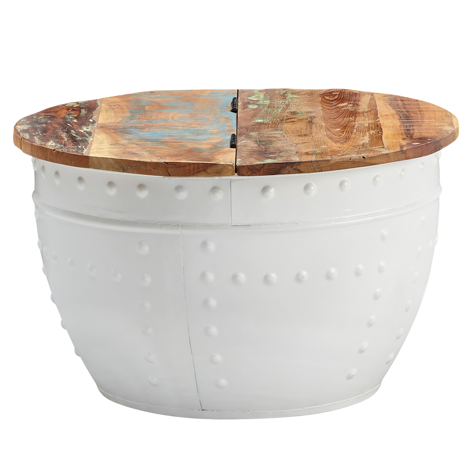 Couchtisch - weiß-holzfarben - Mango massiv - Ø 60 cm