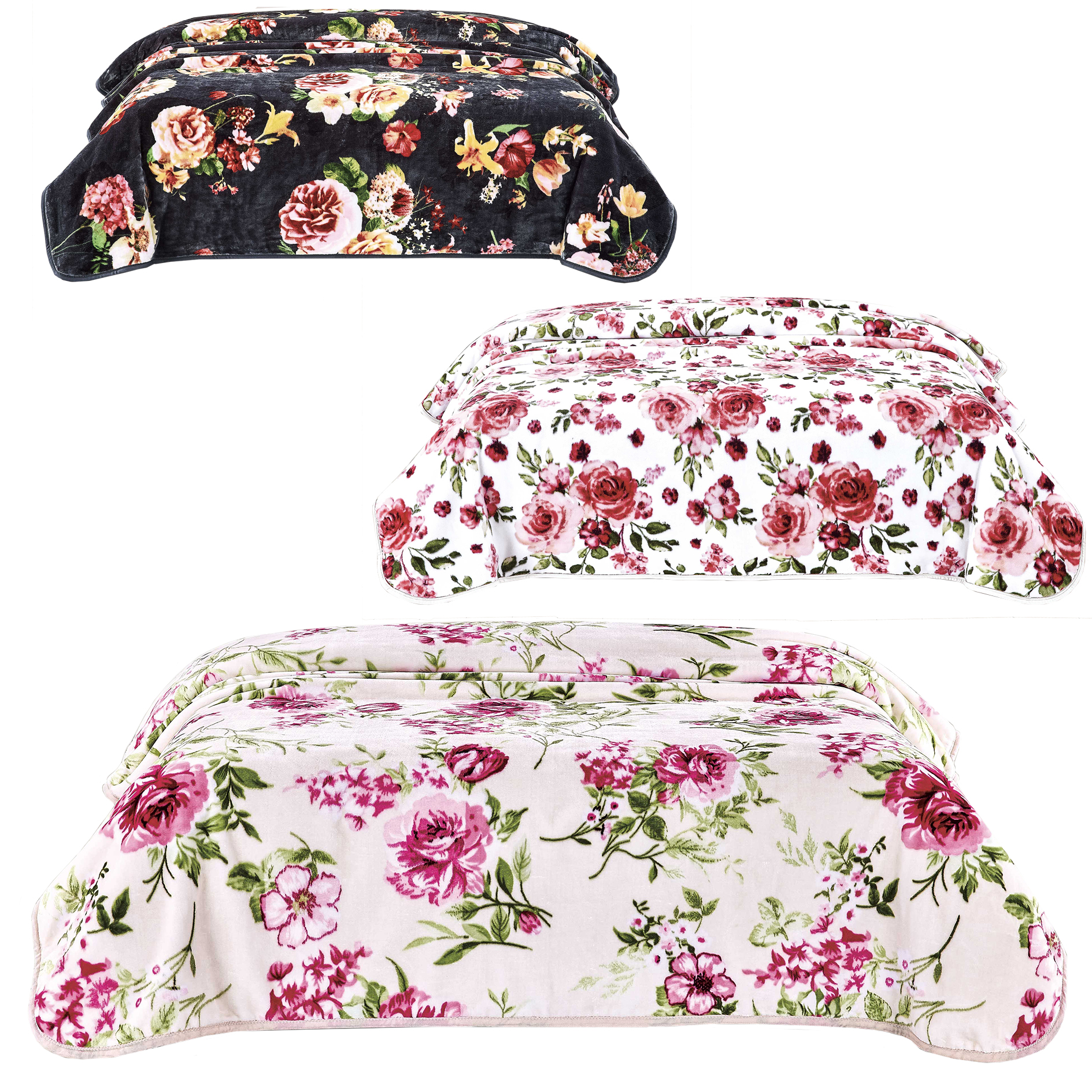 Decke - Blumen - 3-fach sortiert - 200x240 cm